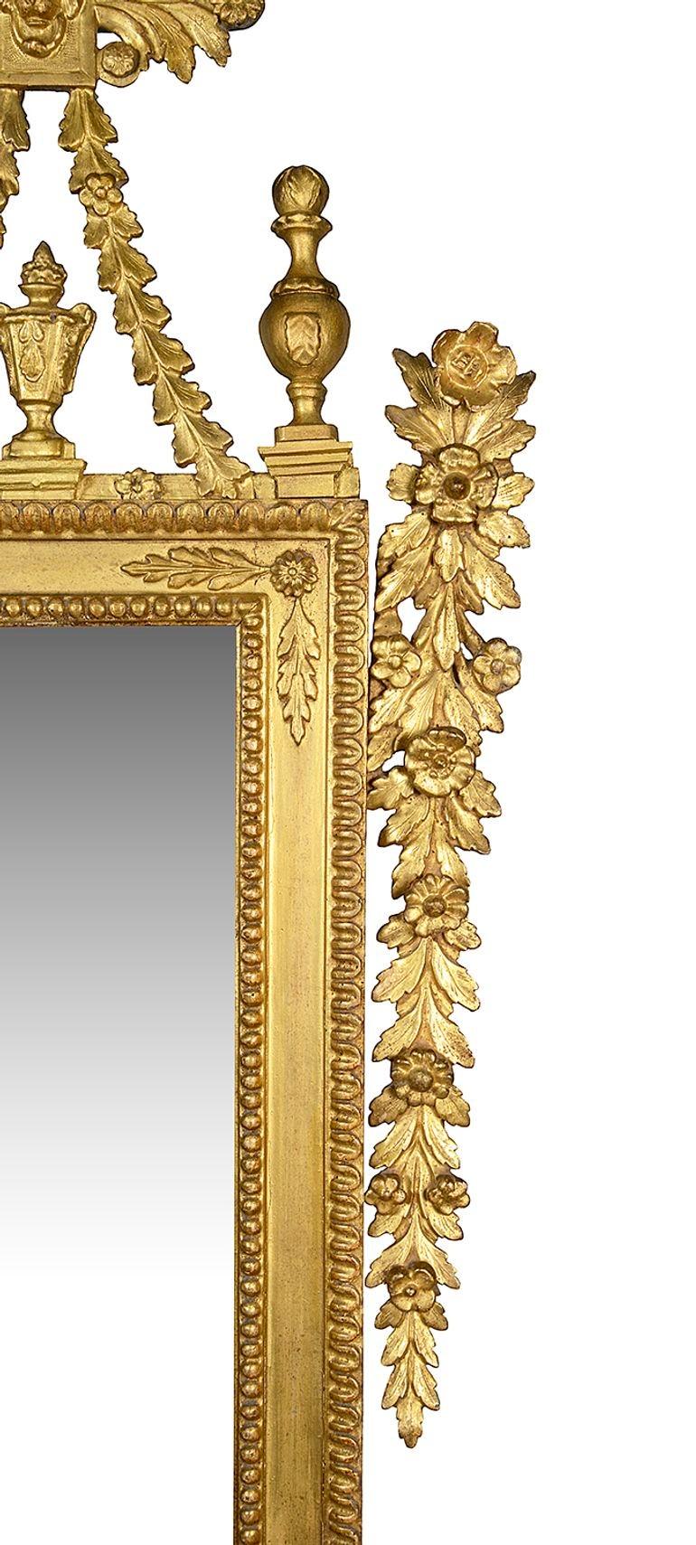 18th Century Italian carved gilt wood Neoclassical wall mirror. In Good Condition For Sale In Brighton, Sussex