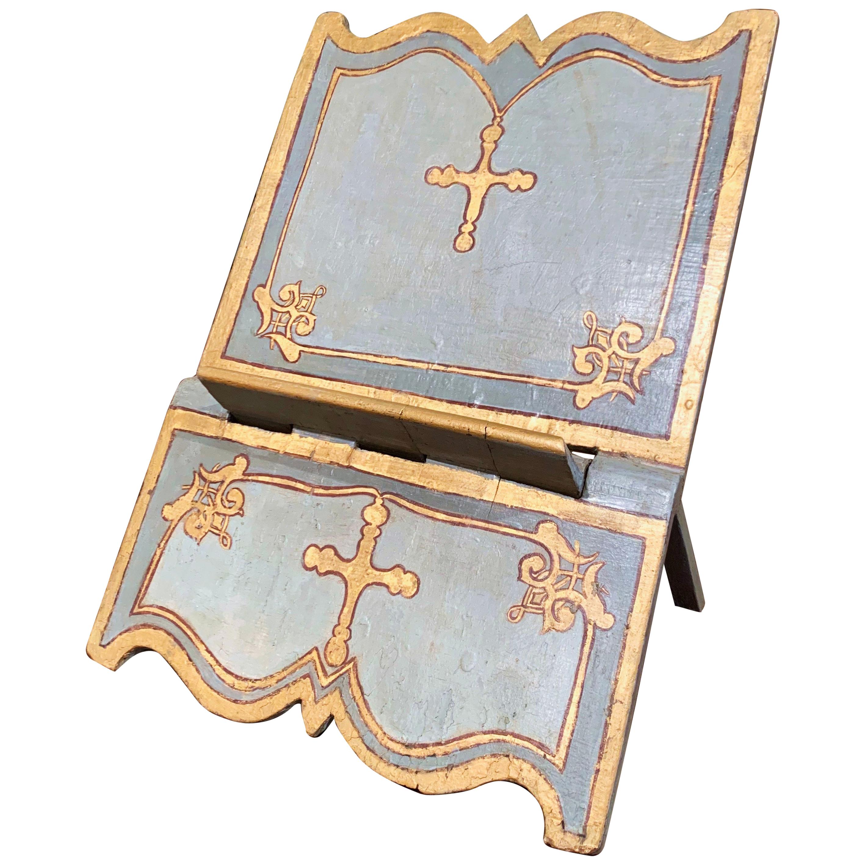 18th Century Italian Carved Giltwood and Painted Holy Bible Folding Book Stand