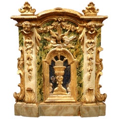 18th Century Italian Carved Giltwood and Polychrome Tabernacle Facade with Door