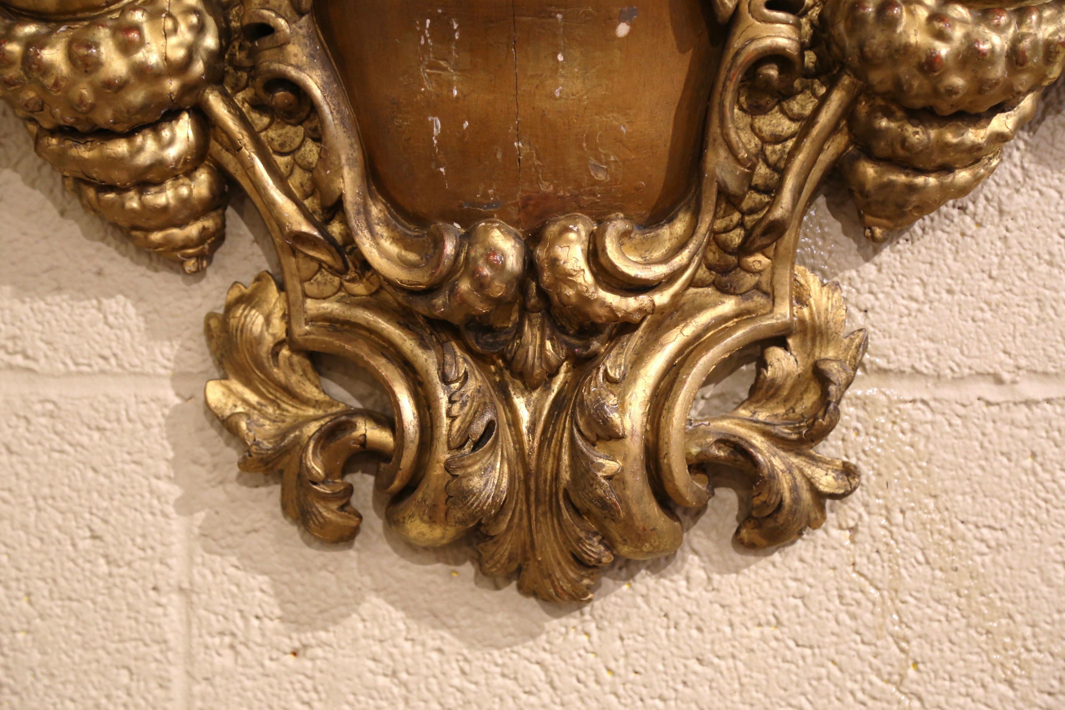 18th Century Italian Carved Giltwood and Polychrome Wall Sculpture with Cherubs 3