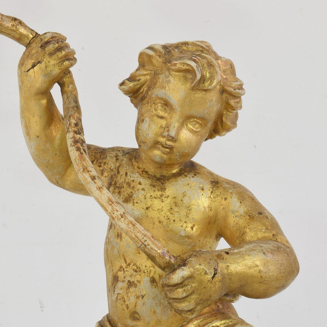 18th Century, Italian Carved Giltwood Baroque Angel with Candleholder 8