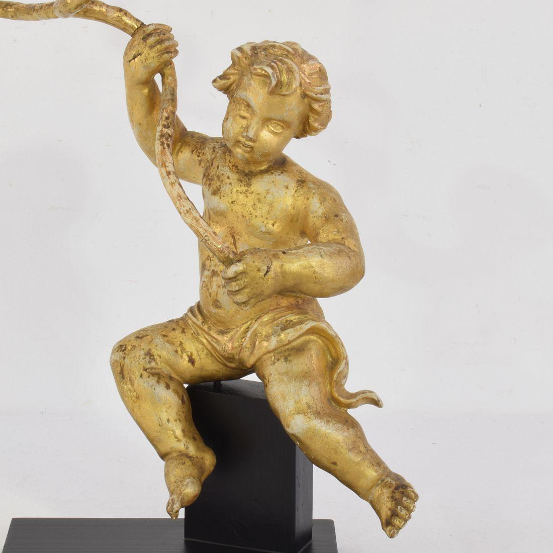 18th Century, Italian Carved Giltwood Baroque Angel with Candleholder 1