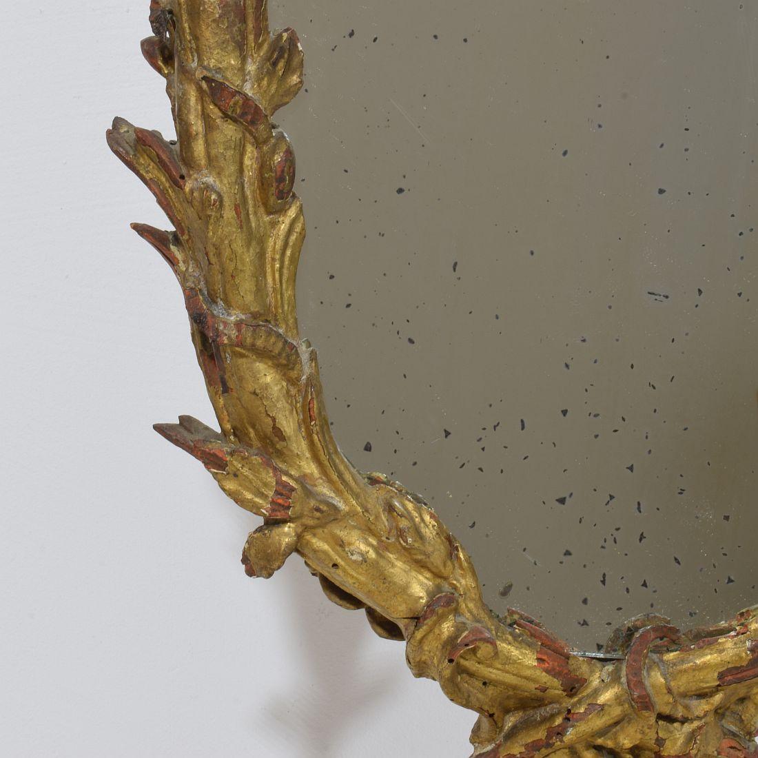 18th Century, Italian Carved Giltwood Baroque Standing Mirror For Sale 6
