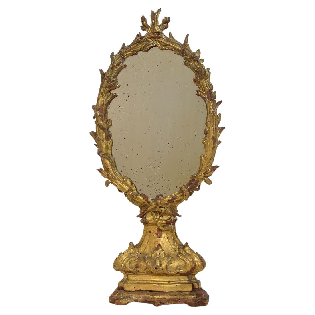 18th Century, Italian Carved Giltwood Baroque Standing Mirror