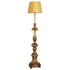 18th Century Italian Carved Giltwood Church Torchère Converted to Floor Lamp