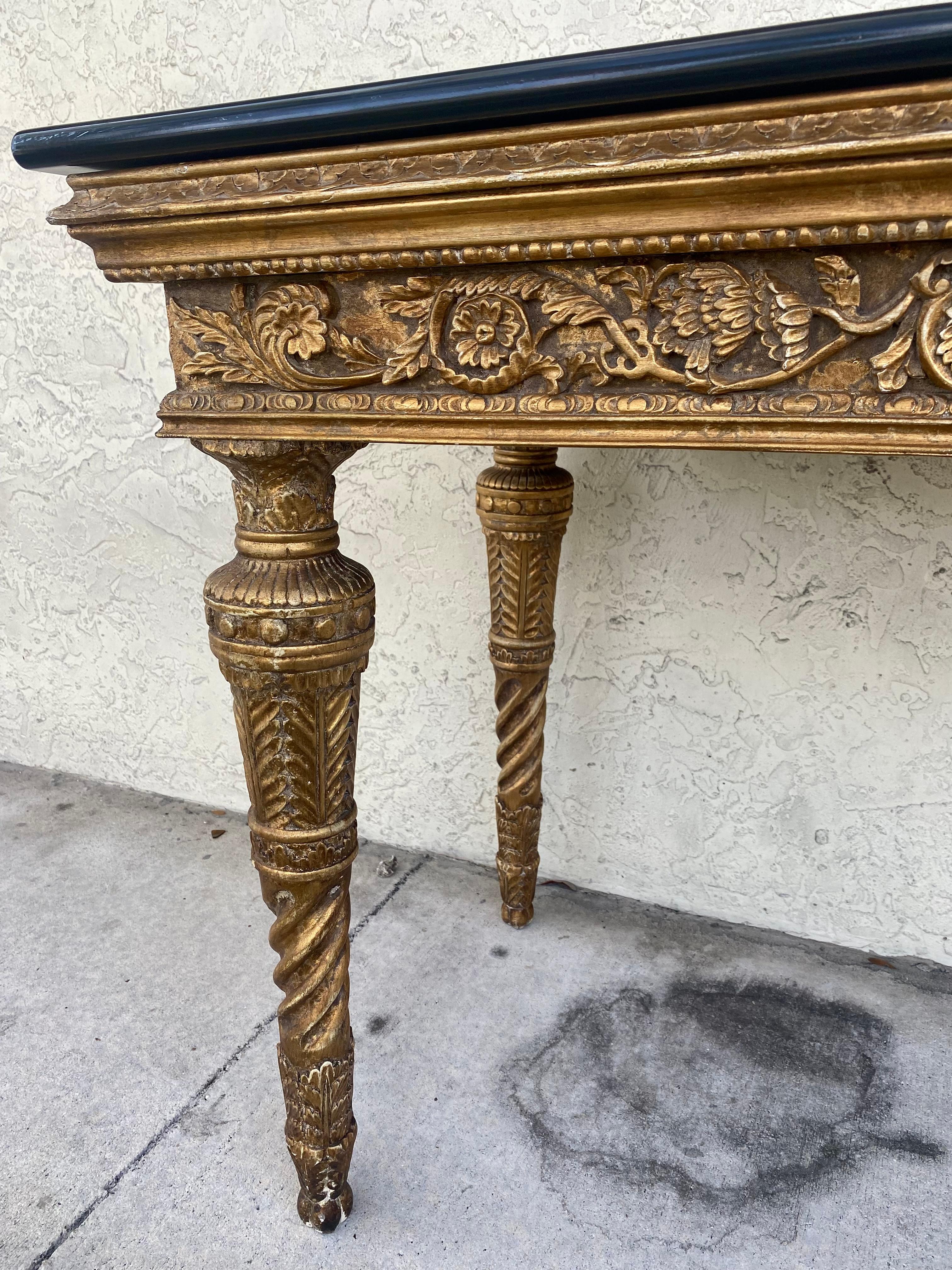 18th Century Italian Carved Bronze Painted  Giltwood Console Table For Sale 5