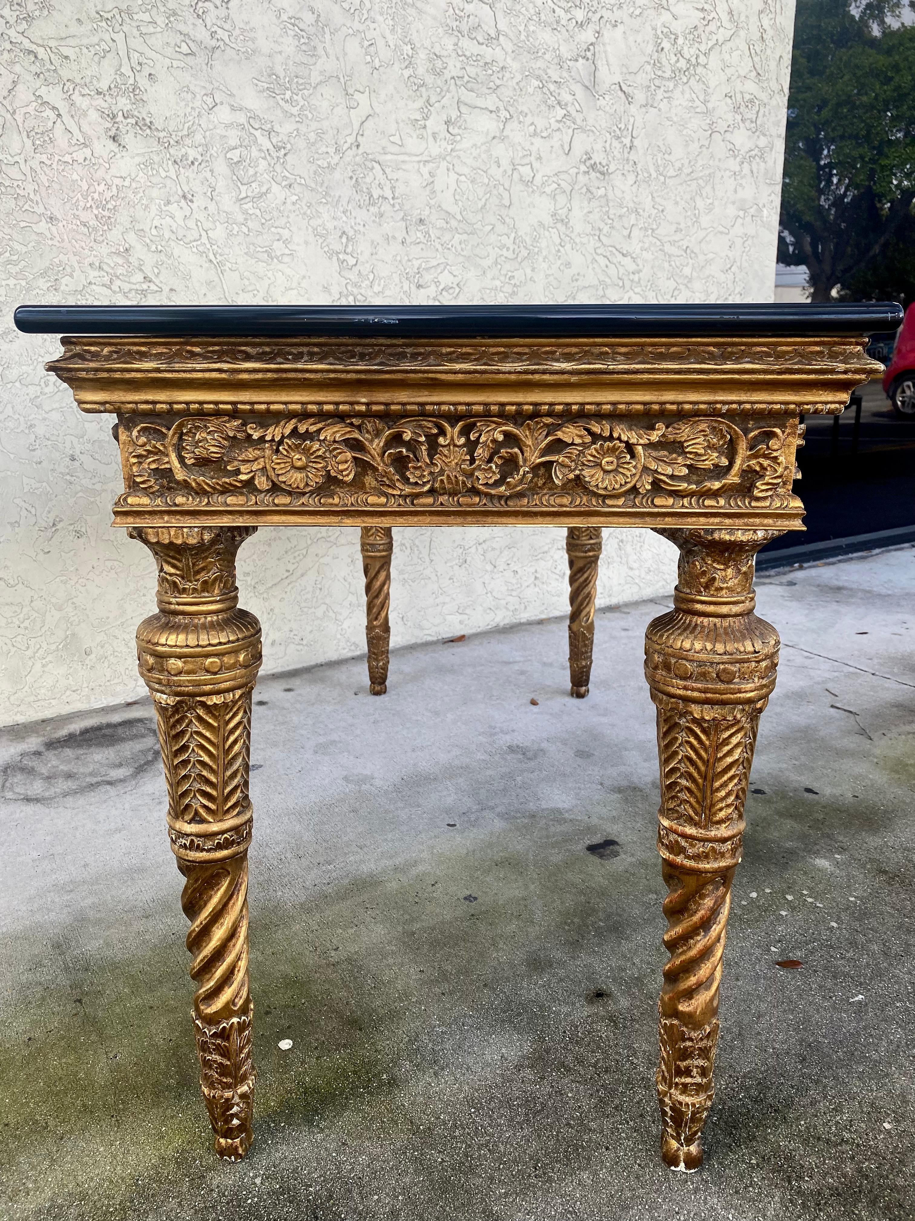 18th Century Italian Carved Bronze Painted  Giltwood Console Table For Sale 6