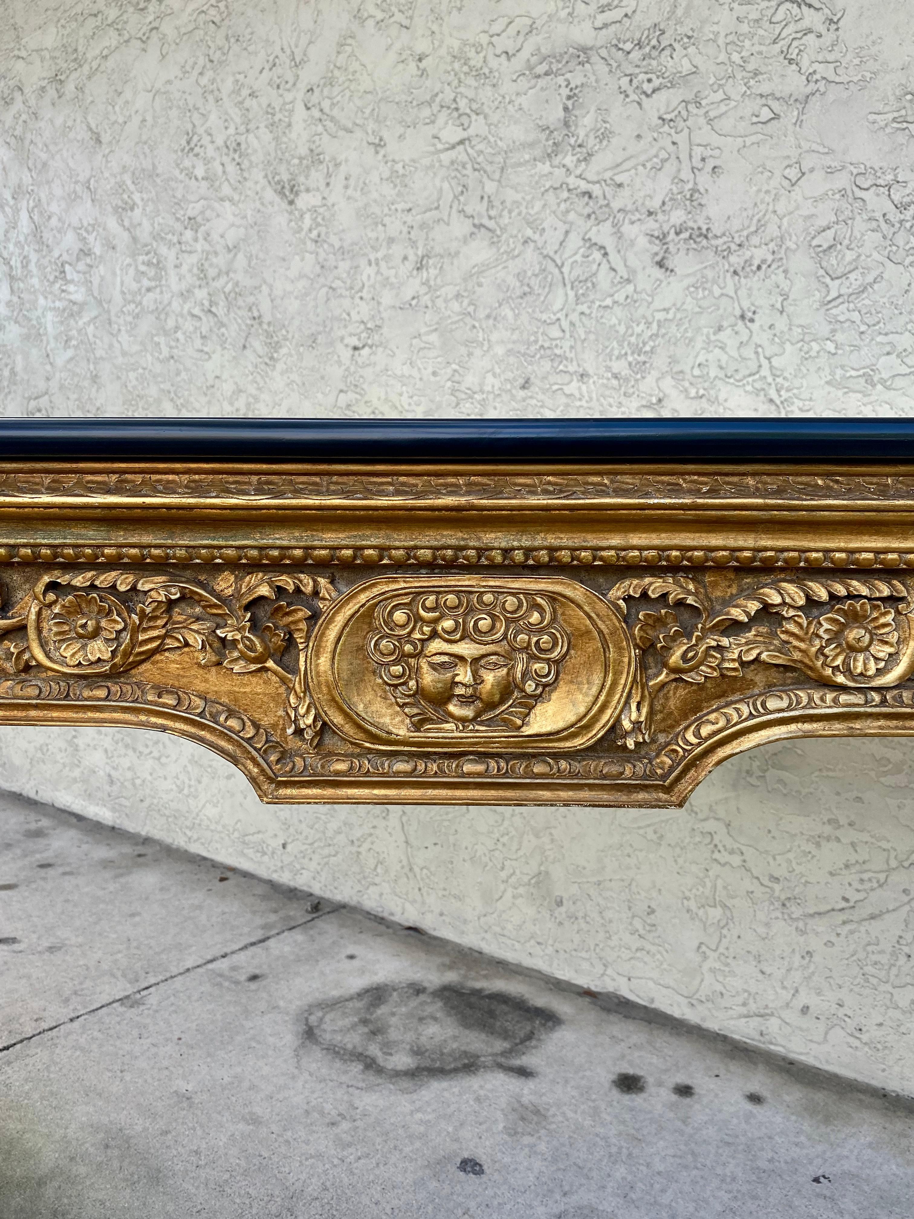 18th Century Italian Carved Bronze Painted  Giltwood Console Table For Sale 7