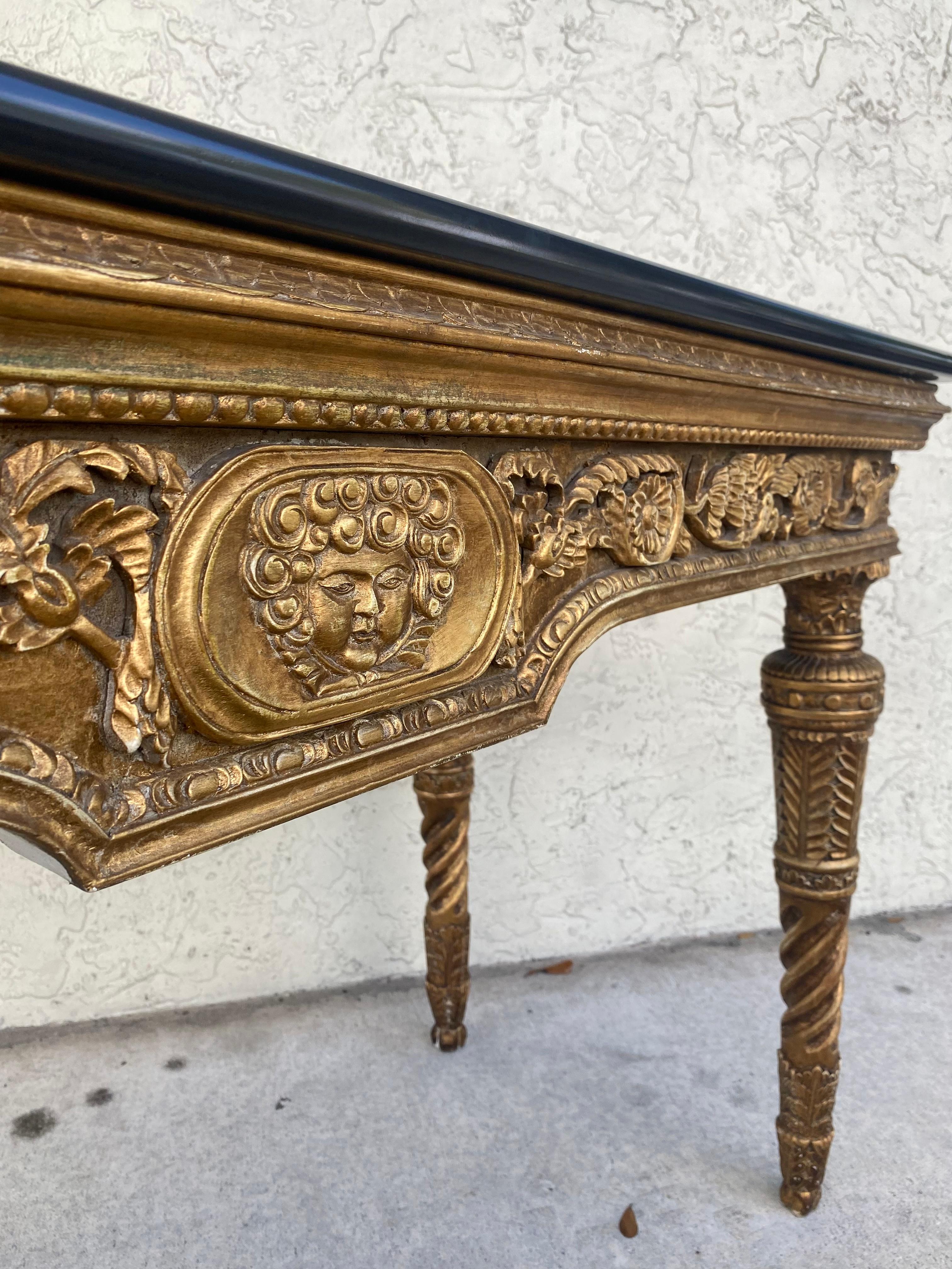 18th Century Italian Carved Bronze Painted  Giltwood Console Table For Sale 8