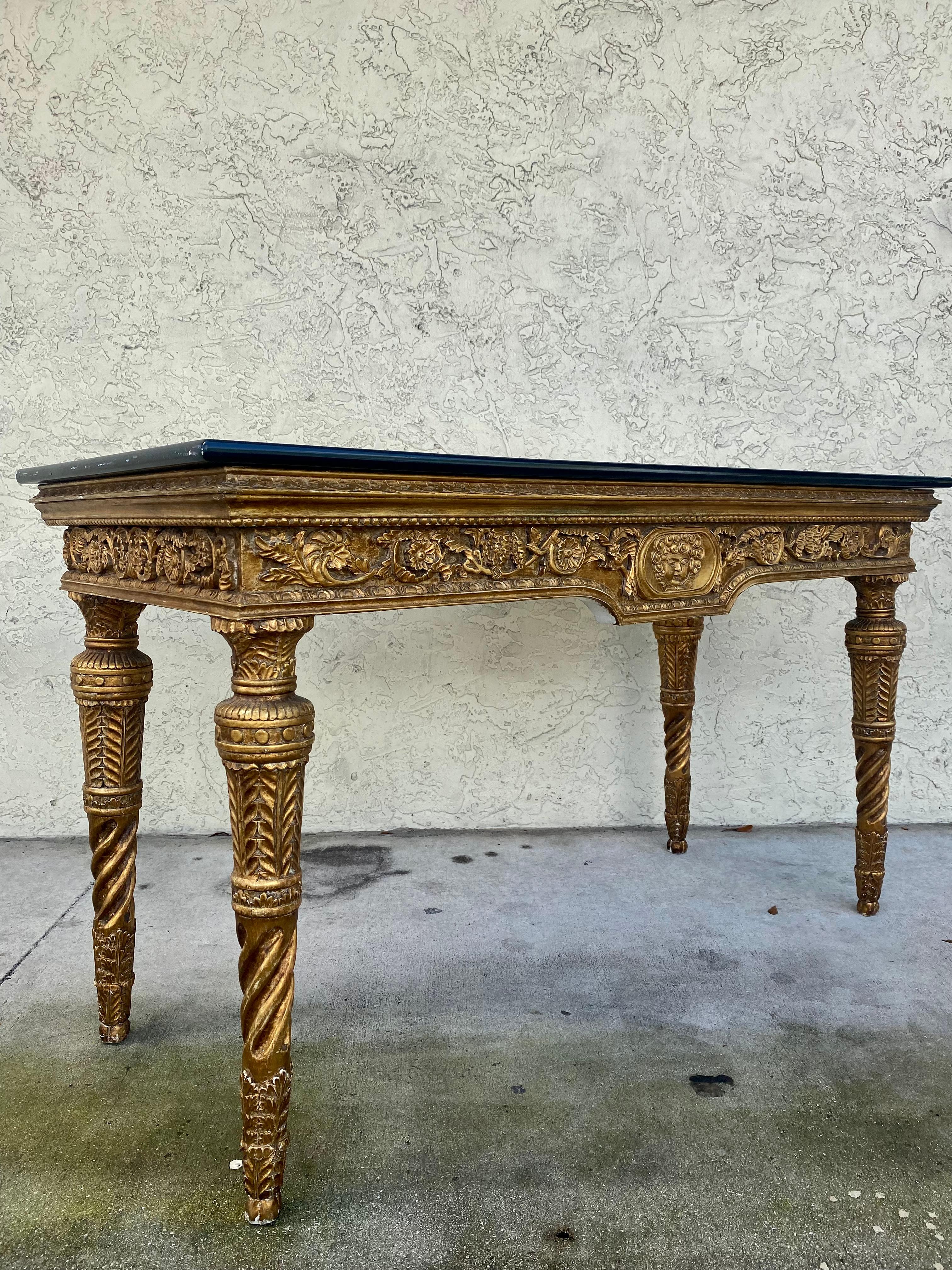 Rococo 18th Century Italian Carved Bronze Painted  Giltwood Console Table For Sale