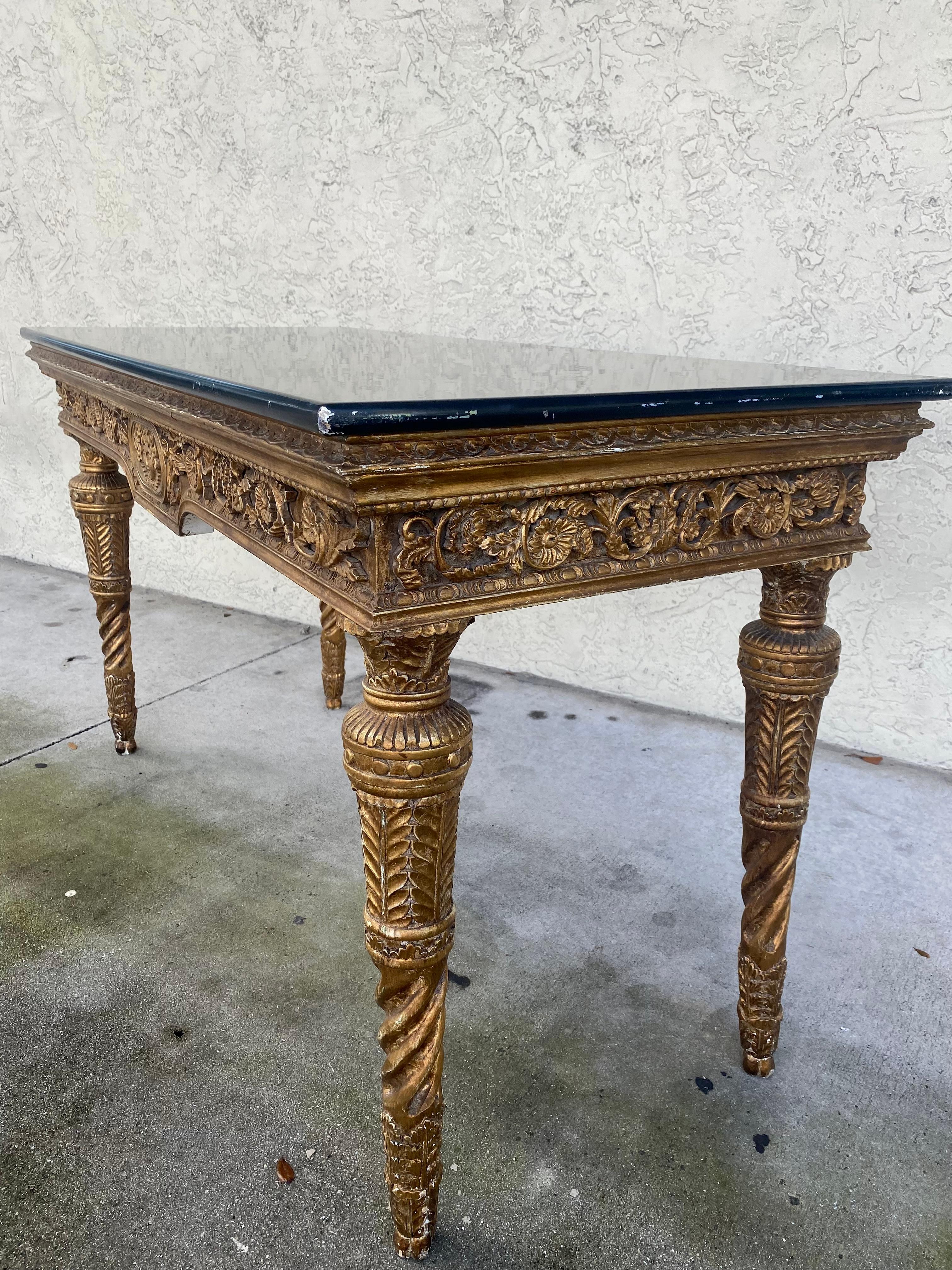 18th Century Italian Carved Bronze Painted  Giltwood Console Table In Good Condition For Sale In Fort Lauderdale, FL