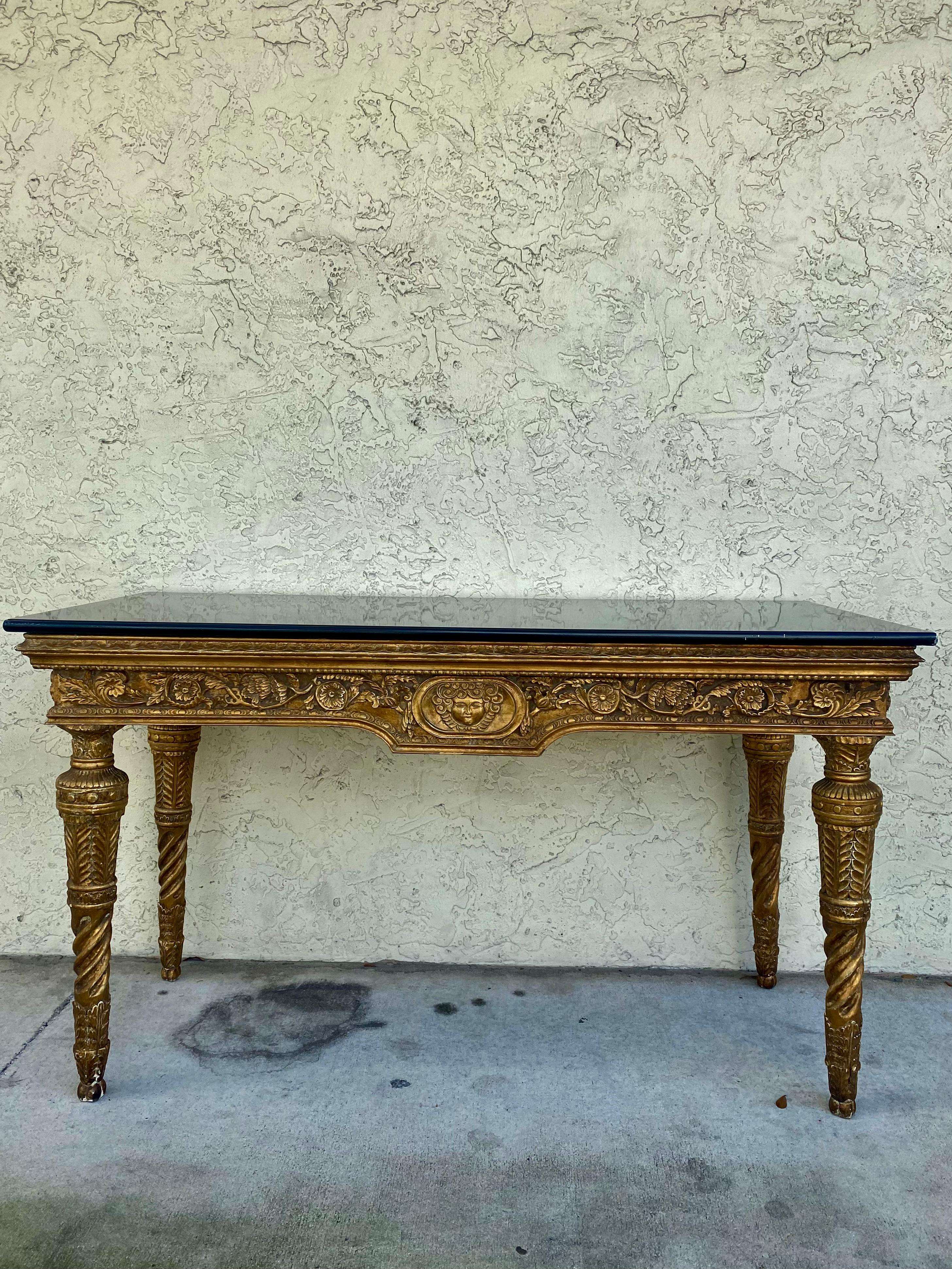 18th Century and Earlier 18th Century Italian Carved Bronze Painted  Giltwood Console Table For Sale