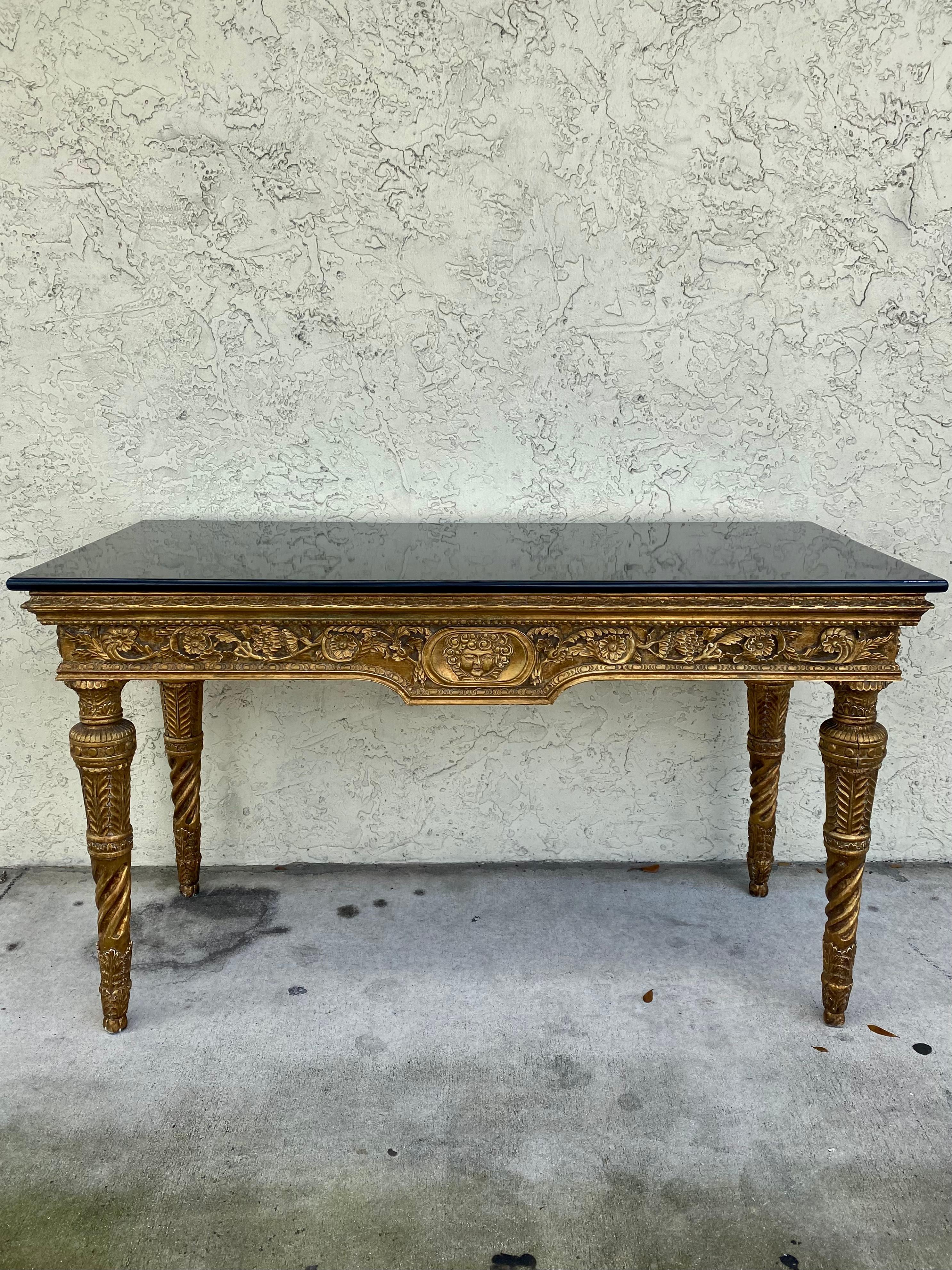 18th Century Italian Carved Bronze Painted  Giltwood Console Table For Sale 2