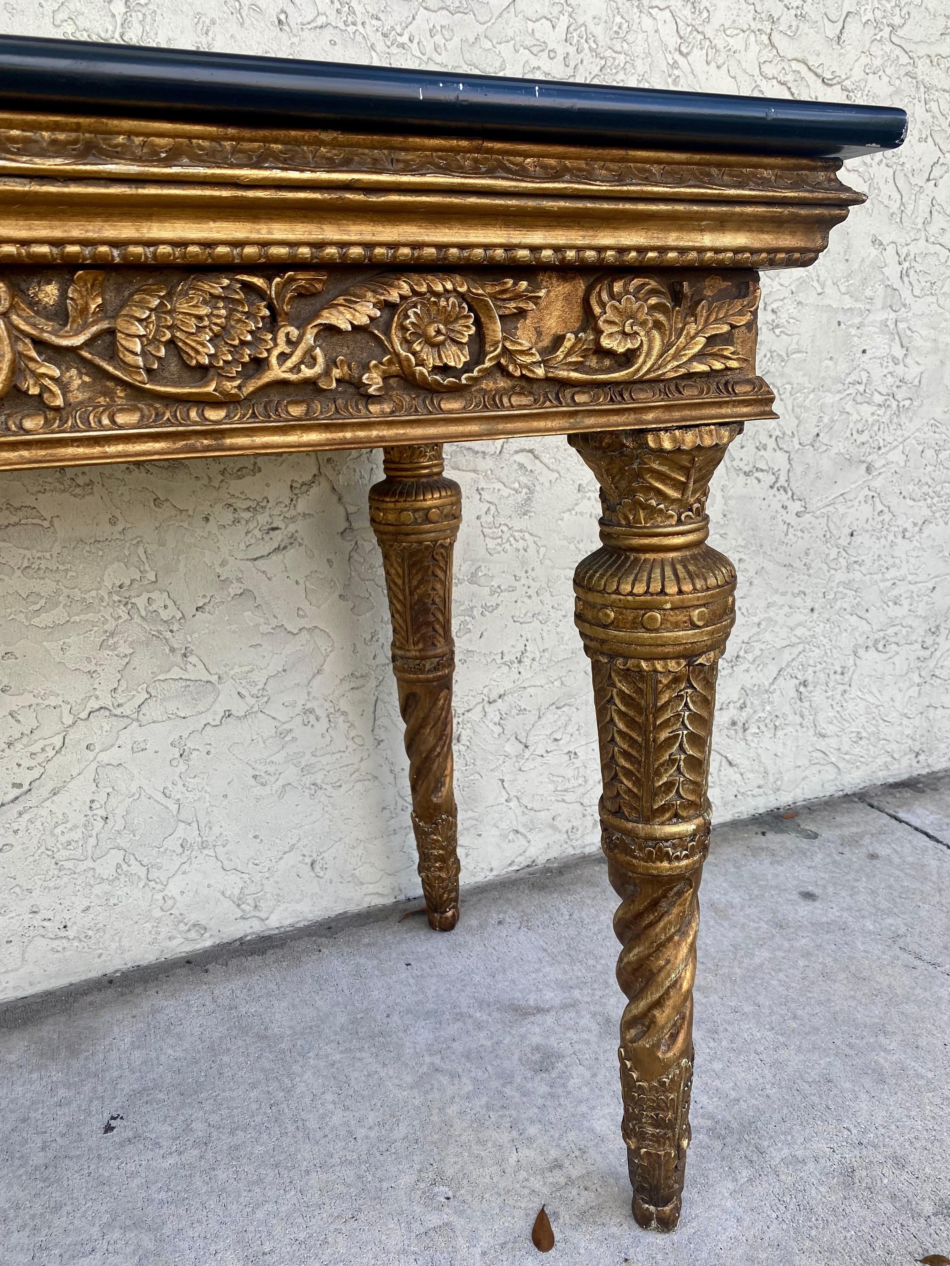 18th Century Italian Carved Bronze Painted  Giltwood Console Table For Sale 3
