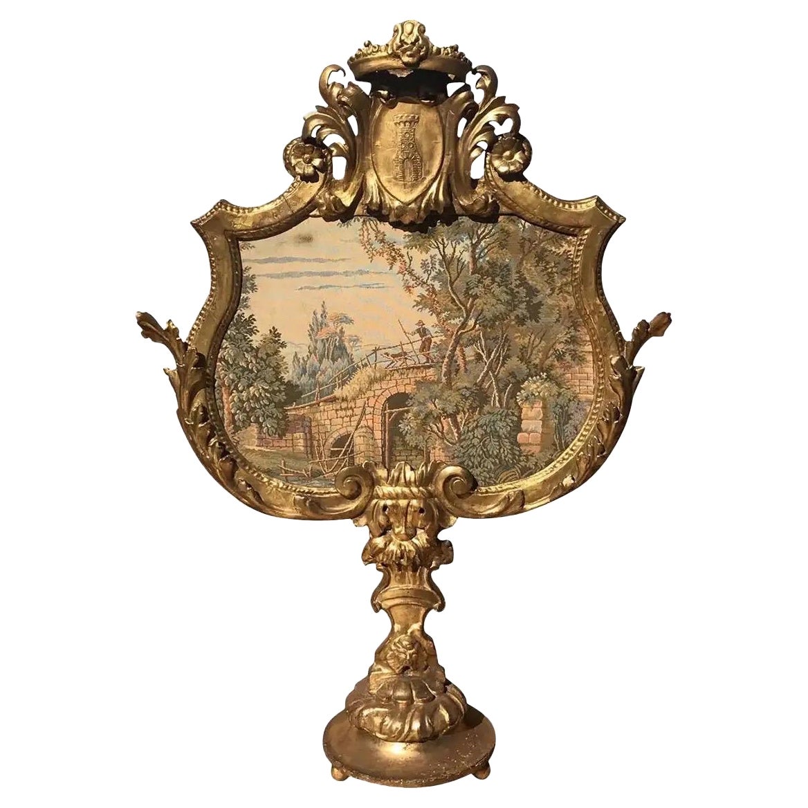 Écran de cheminée italien en bois doré sculpté du XVIIIe siècle