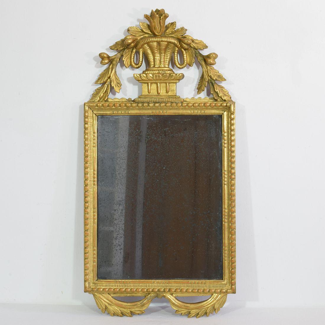 Hand-Carved 18th Century, Italian Carved Giltwood Louis XVI Style Mirror