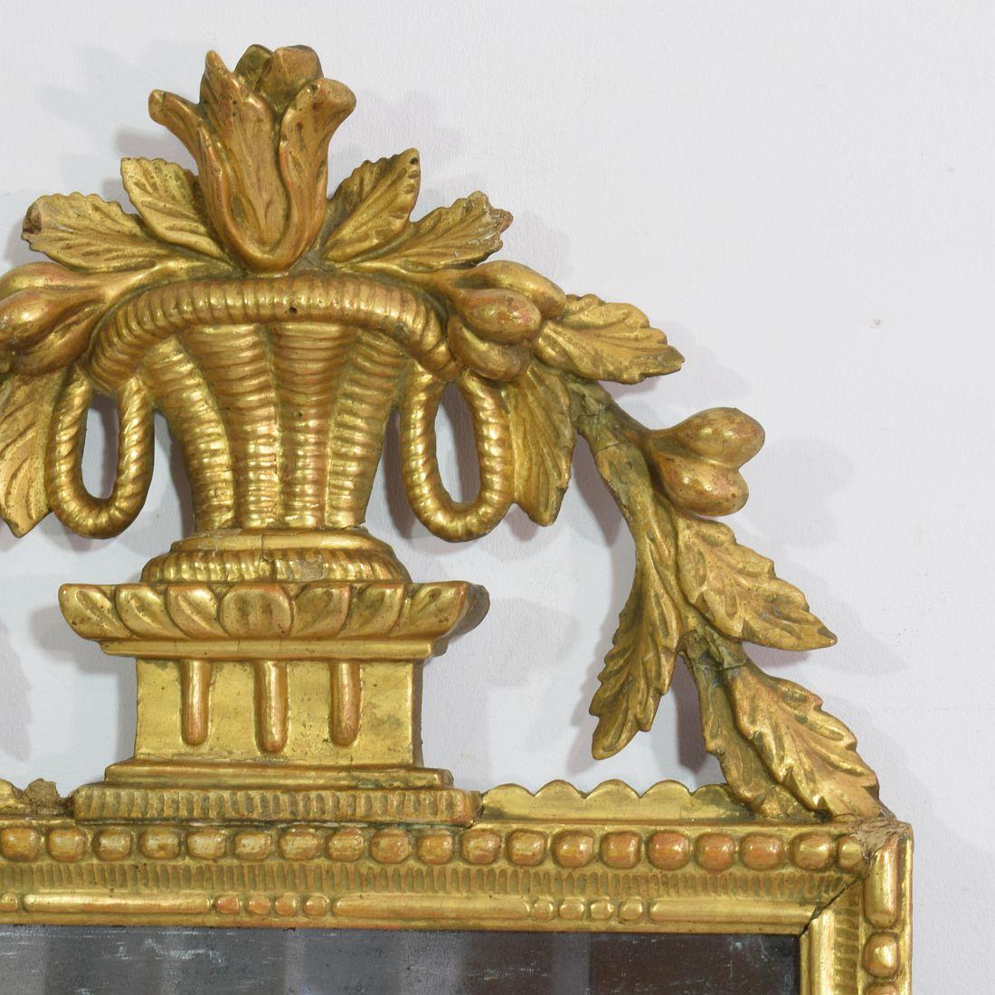 18th Century, Italian Carved Giltwood Louis XVI Style Mirror 1