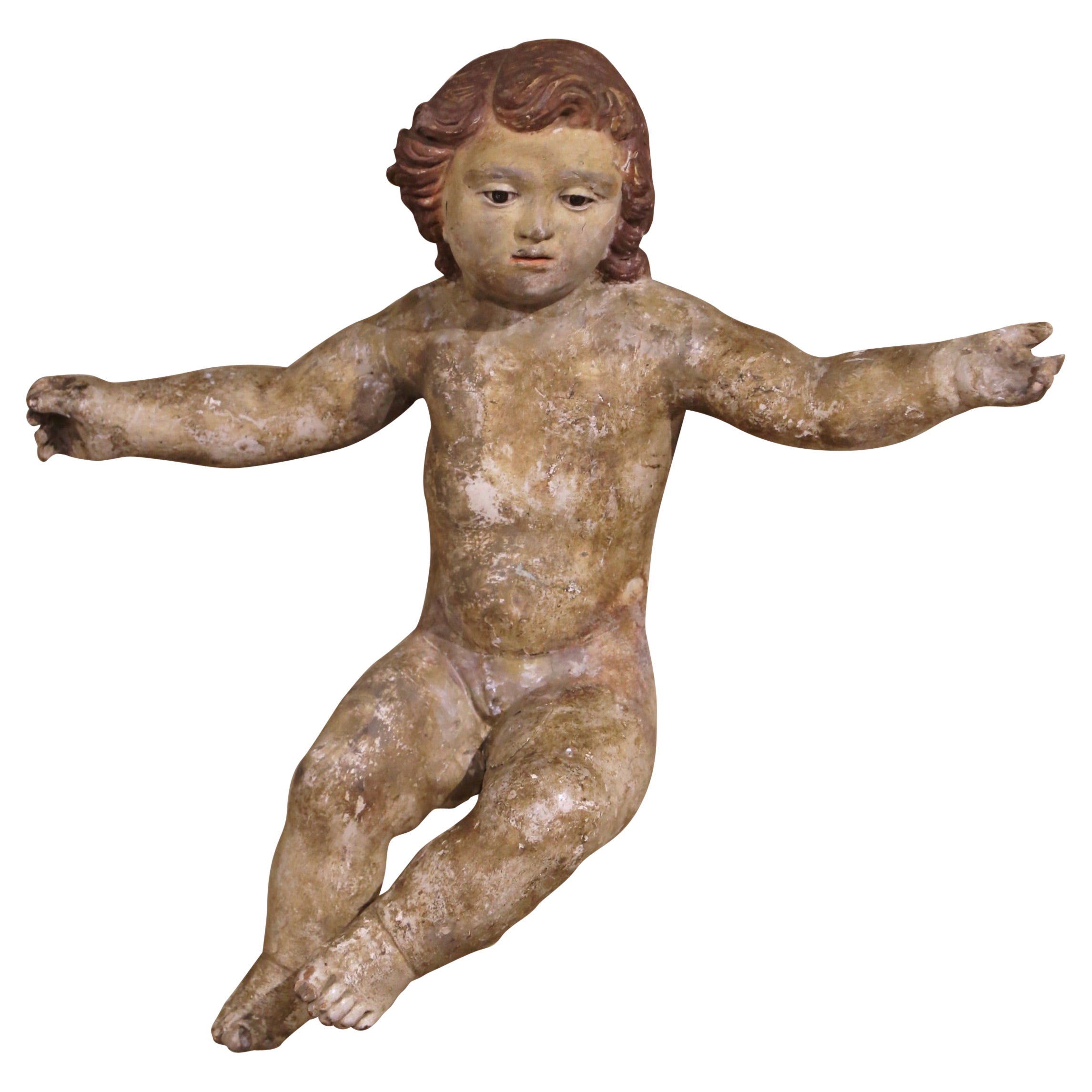 18th Century Italian Carved Giltwood Polychrome Baby Jesus with Glass Eyes