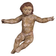 18th Century Italian Carved Giltwood Polychrome Baby Jesus with Glass Eyes