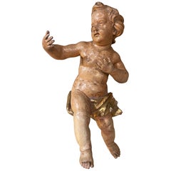 18th Century Italian Carved Giltwood Polychrome Cherub Sculpture