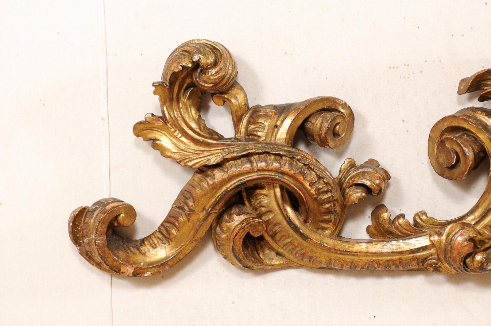 18th Century and Earlier 18th Century Italian Carved Giltwood Wall Fragment Adorned with Acanthus Leaves