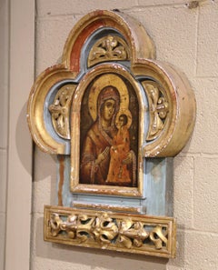 18th Century Italian Carved Giltwood Wall Sculpture with "Mother & Child" Icon