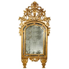 18th Century Italian Carved Mecca Mirror Double Frame with Mercury Mirror