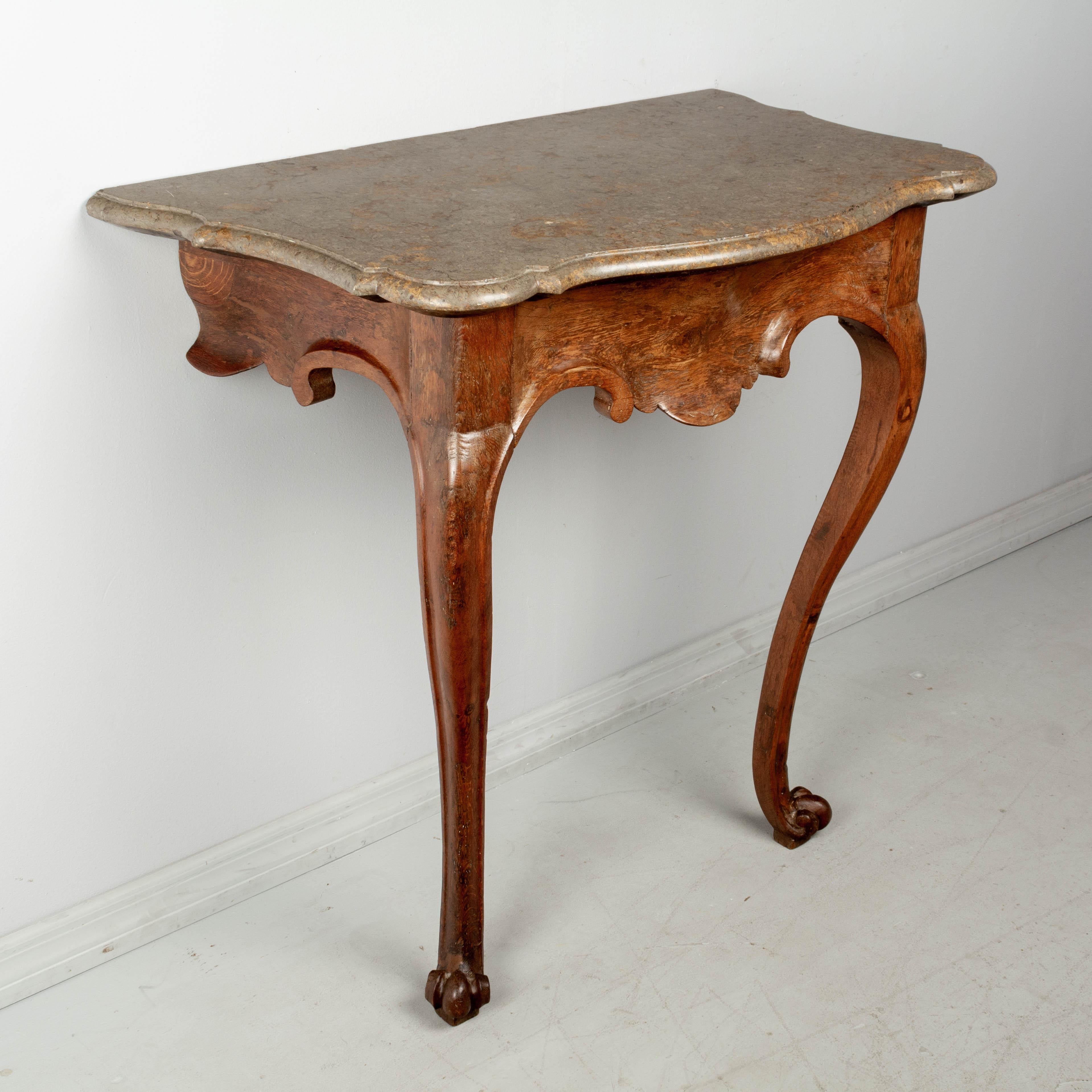 Louis XV 18th Century Italian Carved Oak Marble Top Console For Sale
