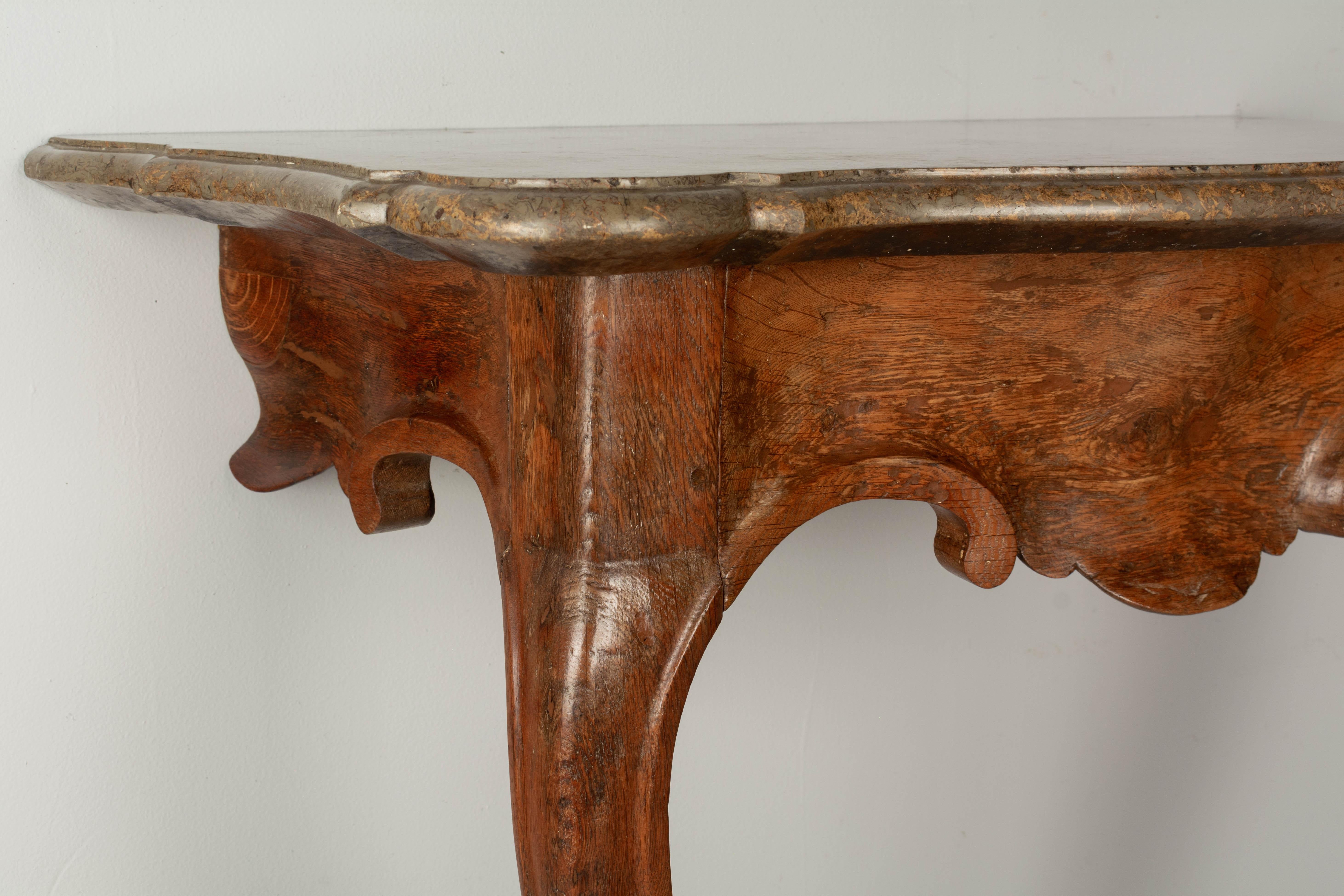 18th Century and Earlier 18th Century Italian Carved Oak Marble Top Console For Sale
