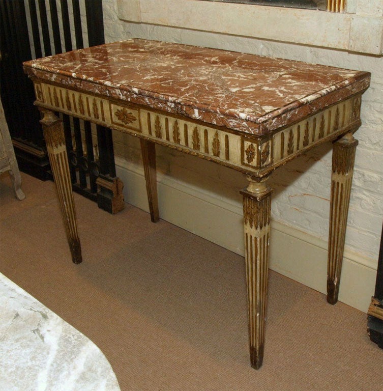 18th Century Italian Carved, Painted and Gilded Console, Sicilian Marble Top For Sale 7