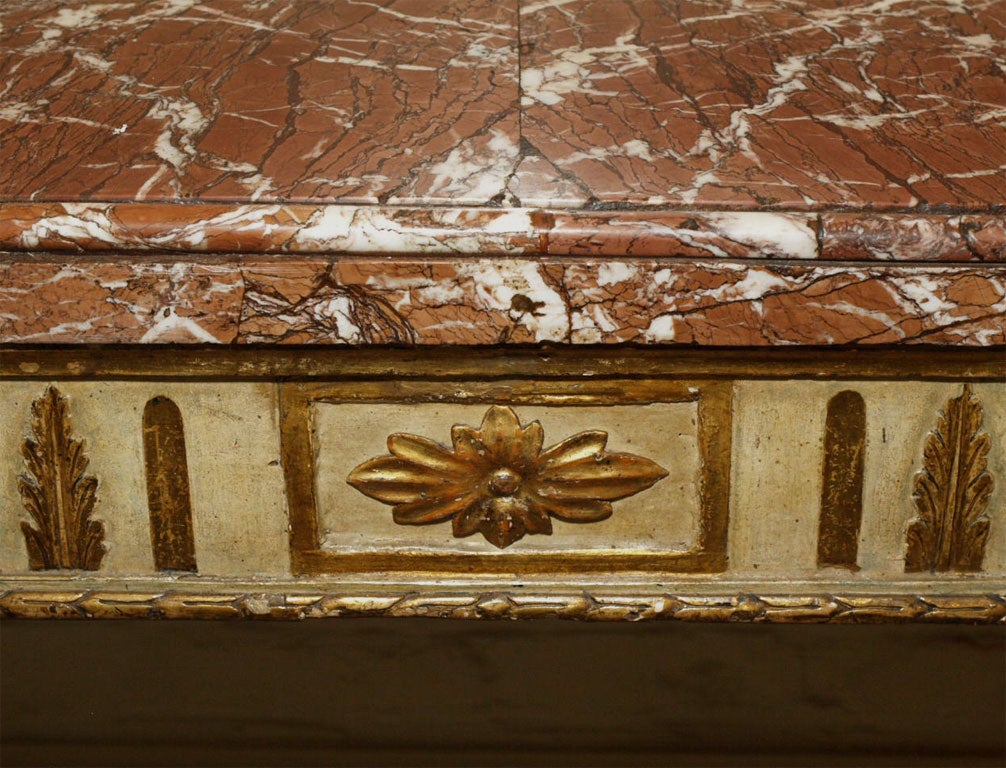 18th Century Italian Carved, Painted and Gilded Console, Sicilian Marble Top For Sale 3