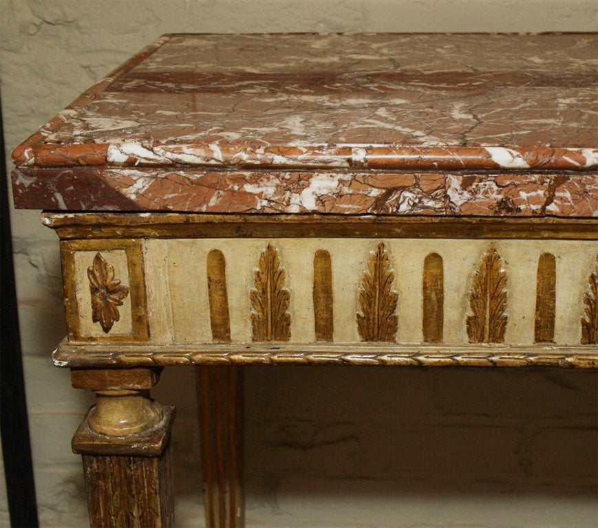 18th Century Italian Carved, Painted and Gilded Console, Sicilian Marble Top For Sale 4