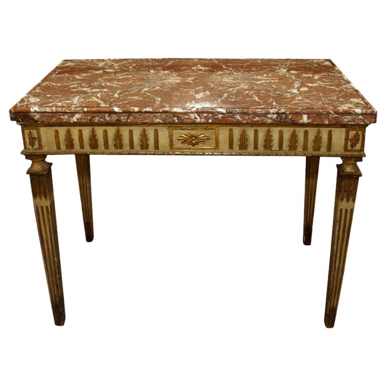 18th Century Italian Carved, Painted and Gilded Console, Sicilian Marble Top