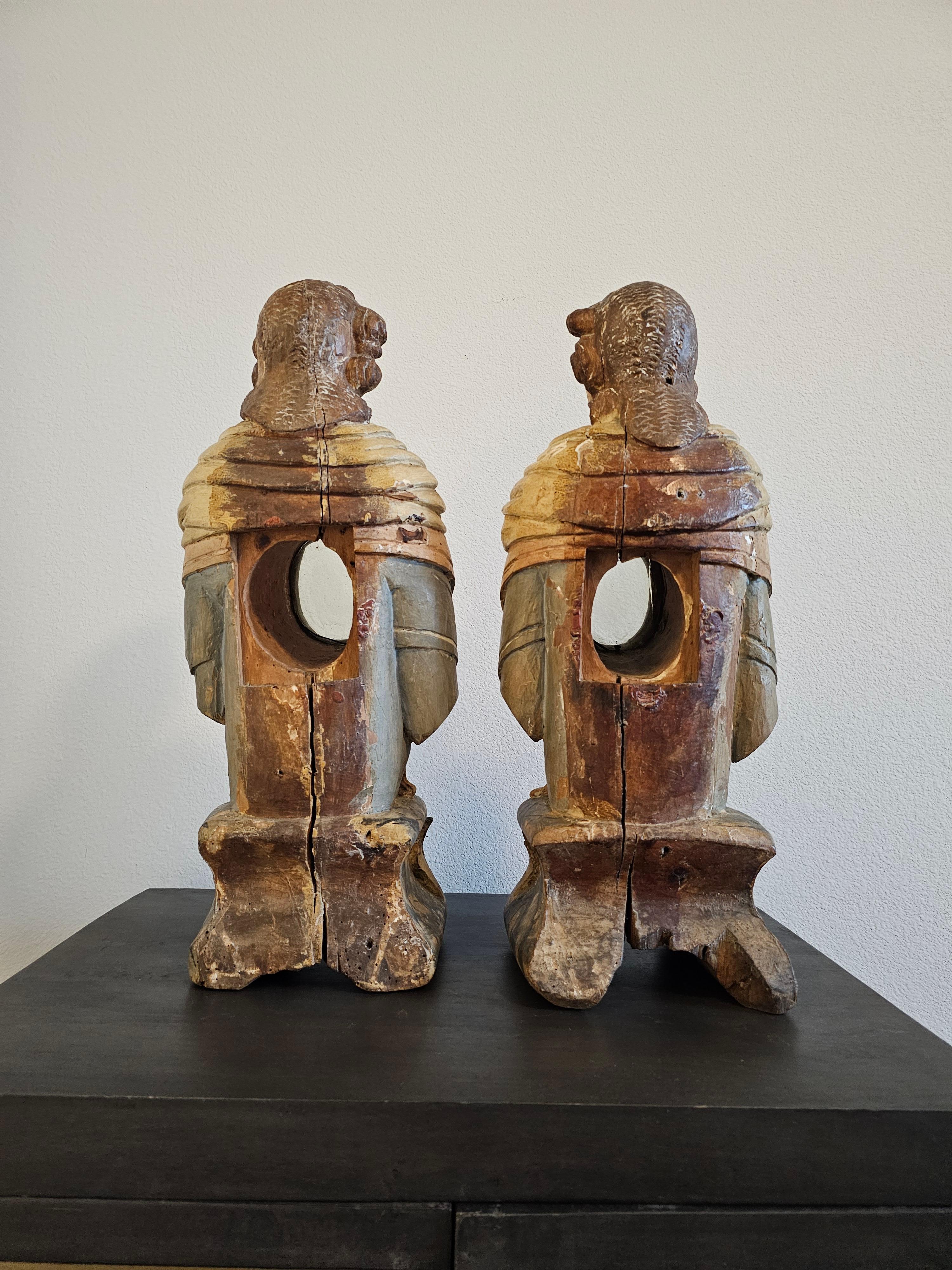 18th Century Italian Carved Painted Wood Reliquary Altar Figure Bust Pair For Sale 6