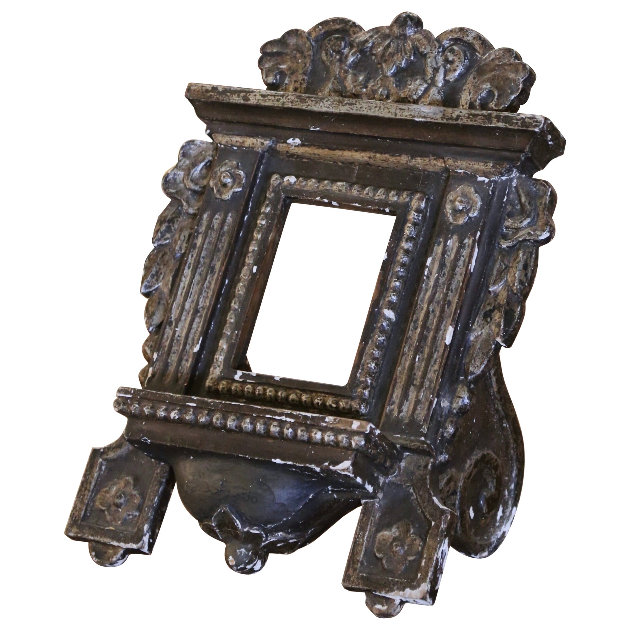 Stand de livres italien du 18e siècle, sculpté en polychrome et avec des feuilles d'argent
