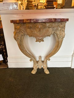 18th Century Italian Carved Rams Head Console Table With Scagliola Top