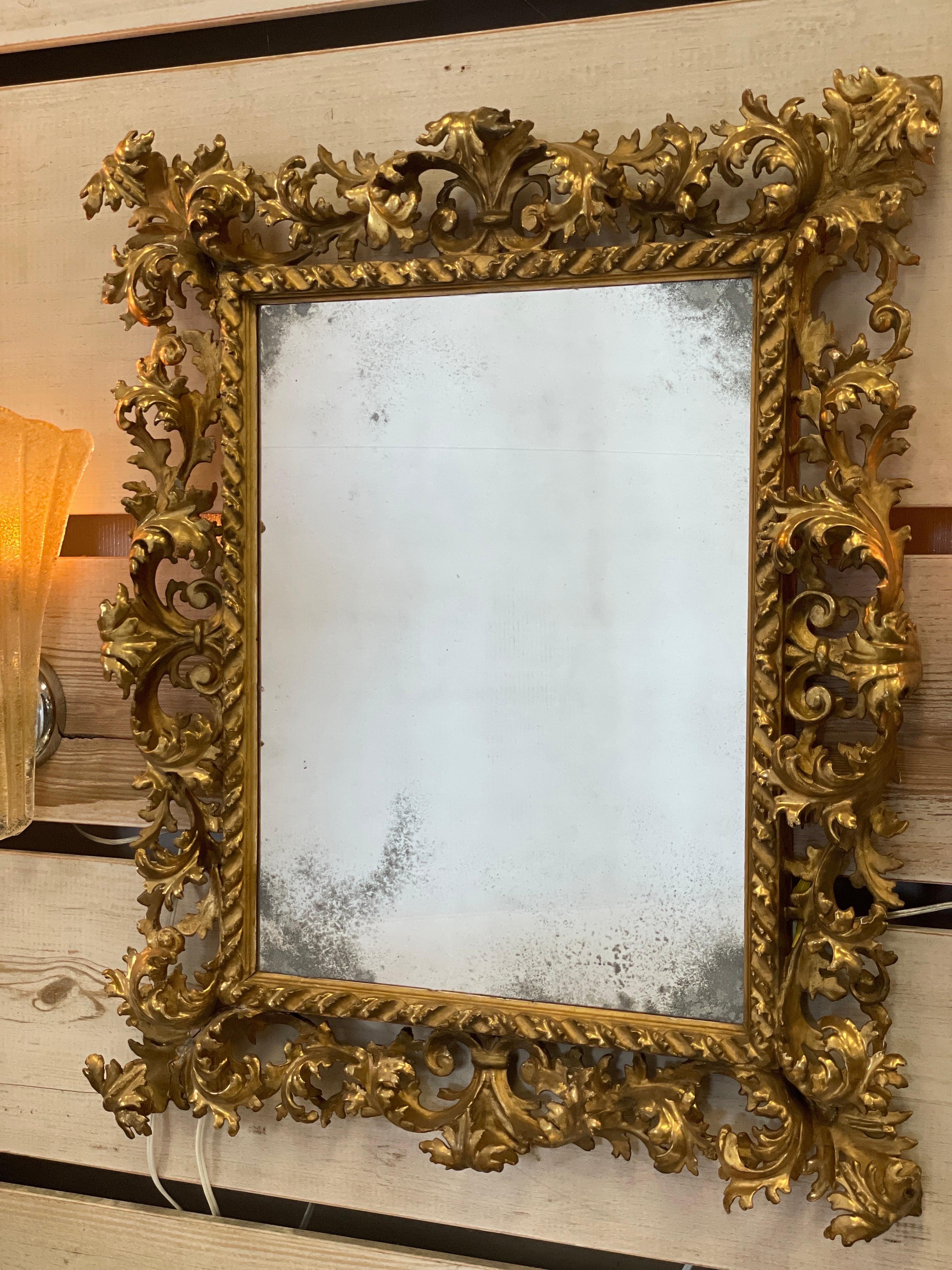 Giltwood 18th Century Italian Carved Rococo Gilt Mirror  For Sale
