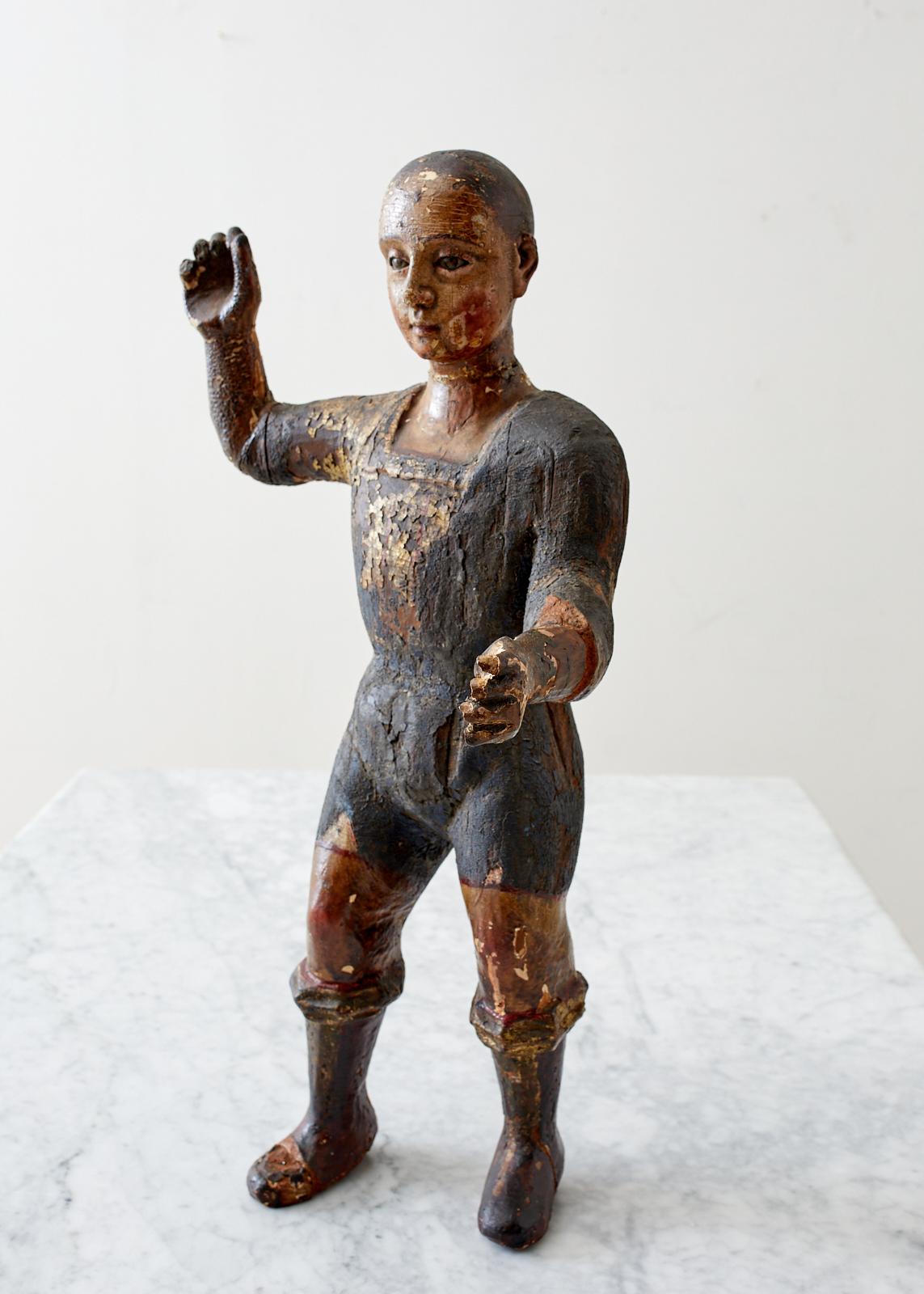 Baroque 18th Century Italian Carved Santo Boy Sculpture Icon For Sale