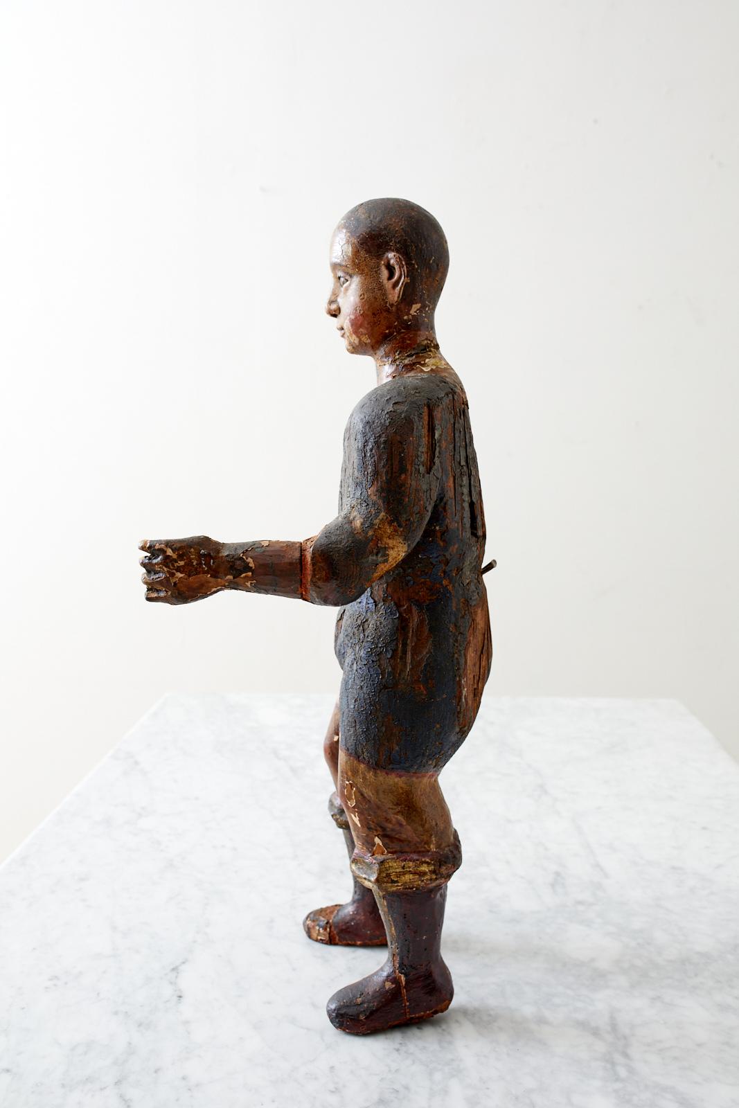 Glass 18th Century Italian Carved Santo Boy Sculpture Icon For Sale