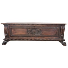 18th Century Italian Carved Walnut Antique Large Blanket Chest with Lion Feet