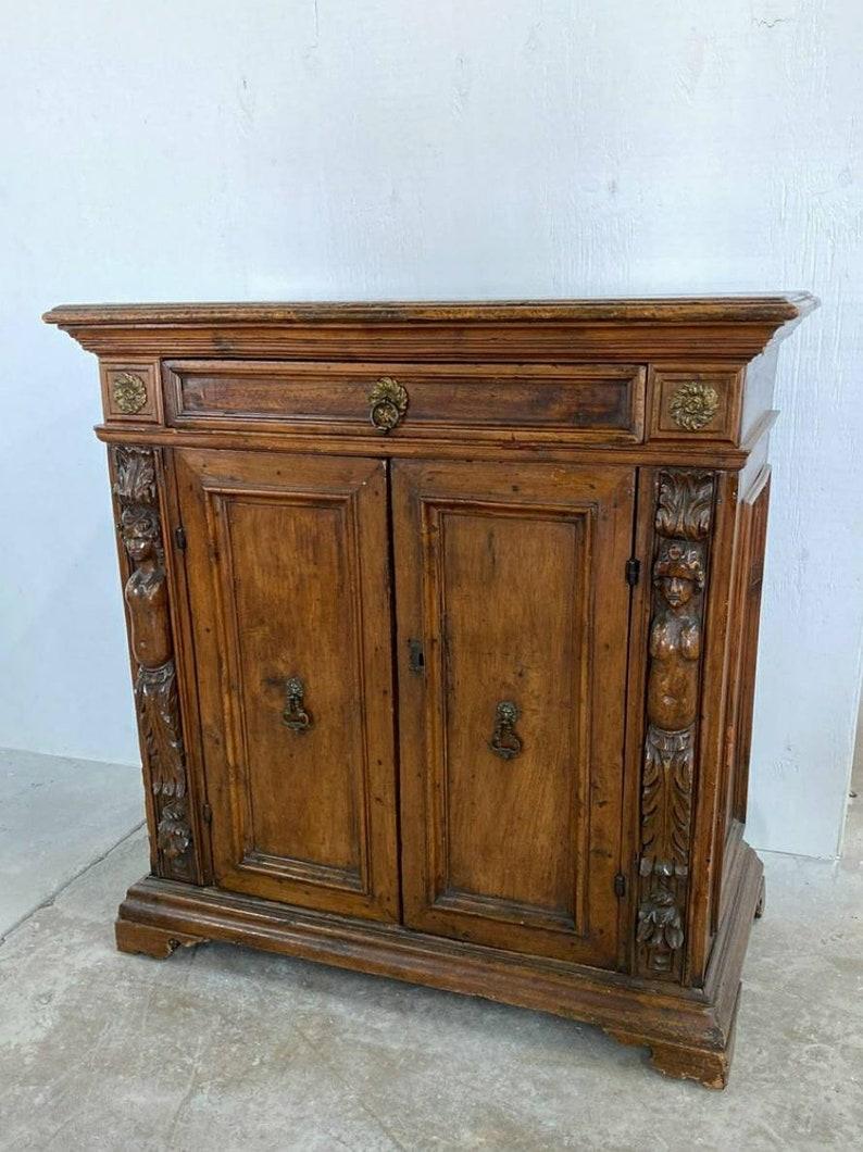 Hand-Carved 18th Century Italian Carved Walnut Cabinet For Sale