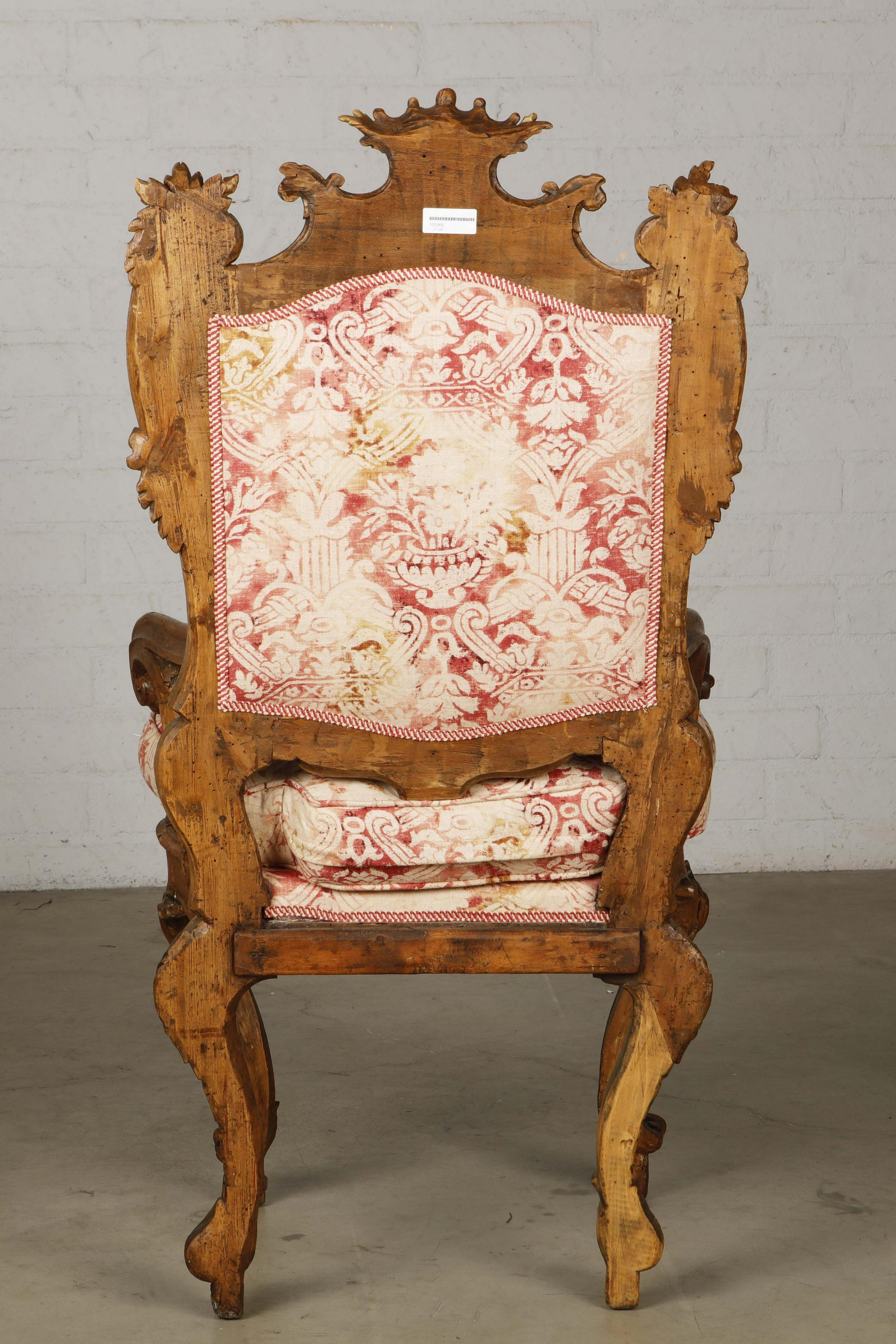 18th Century Italian Carved Walnut Crowned Armchair In Good Condition In Cypress, CA