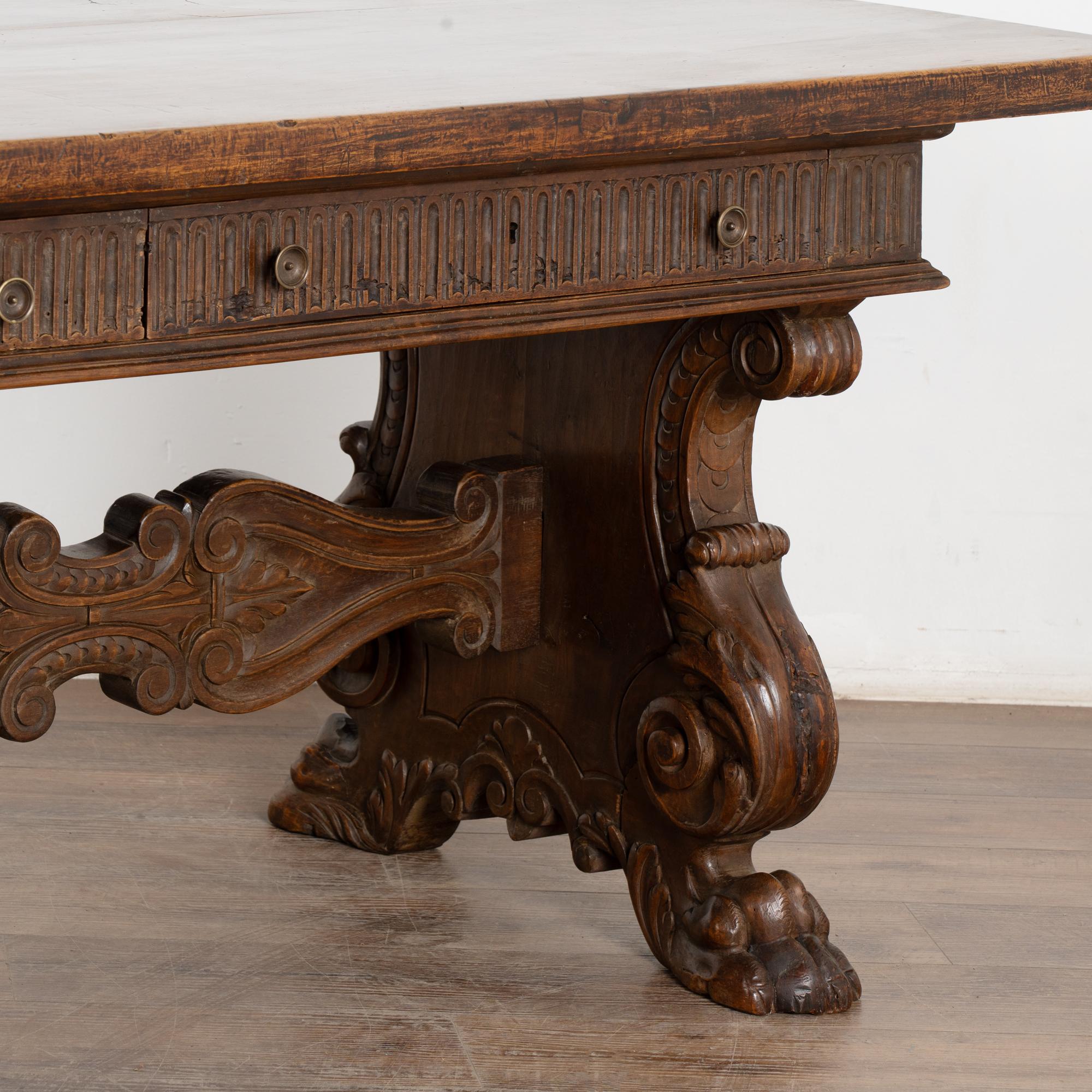 18th Century Italian Carved Walnut Desk or Console Table For Sale 6