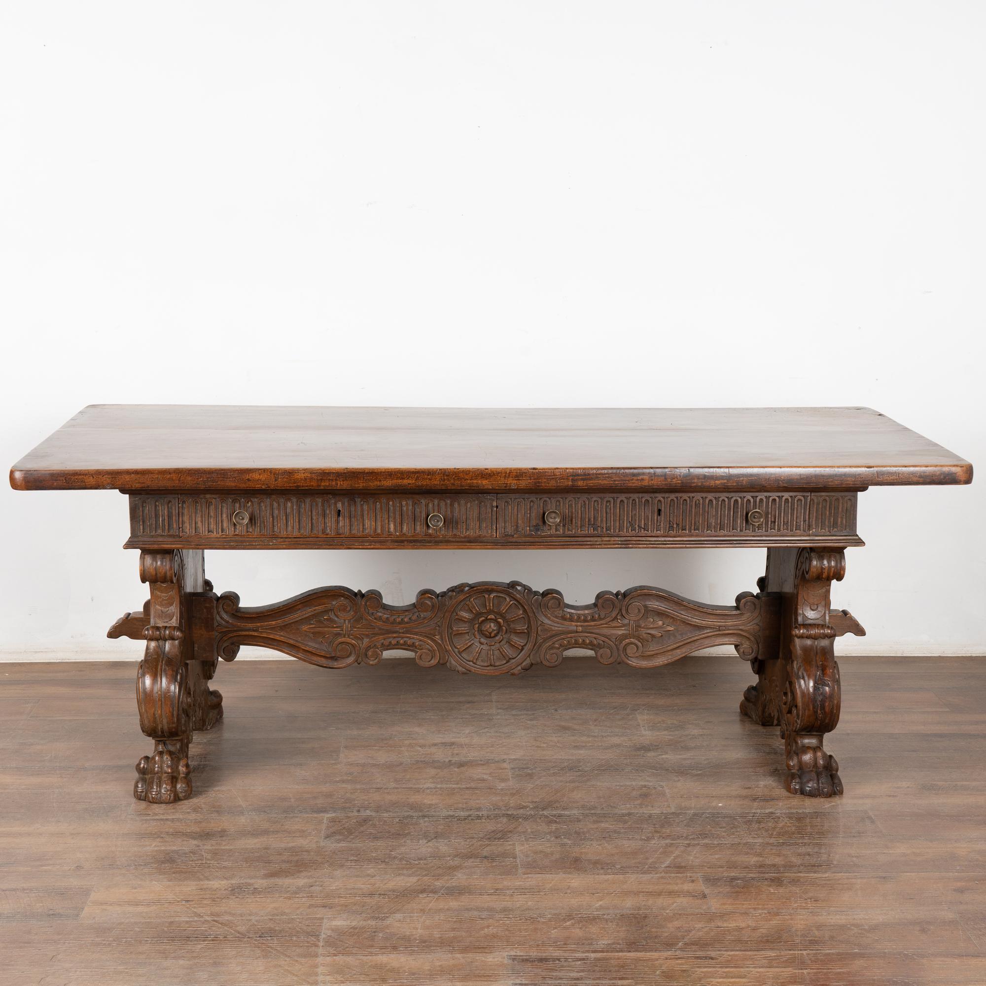 18th Century Italian Carved Walnut Desk or Console Table In Good Condition For Sale In Round Top, TX