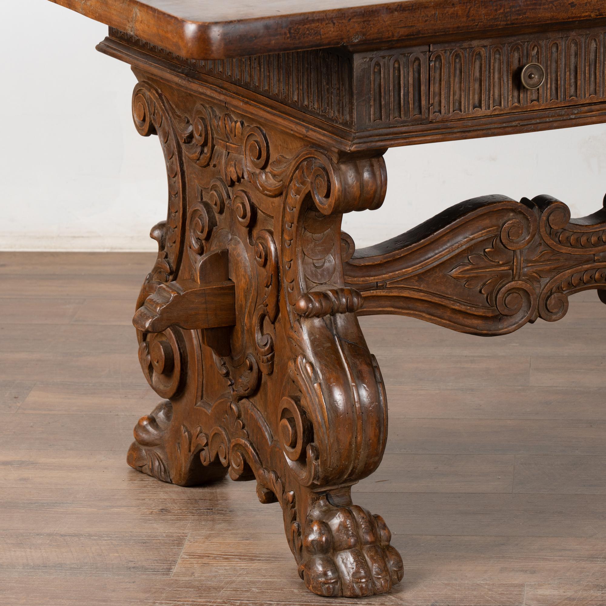 18th Century Italian Carved Walnut Desk or Console Table For Sale 4