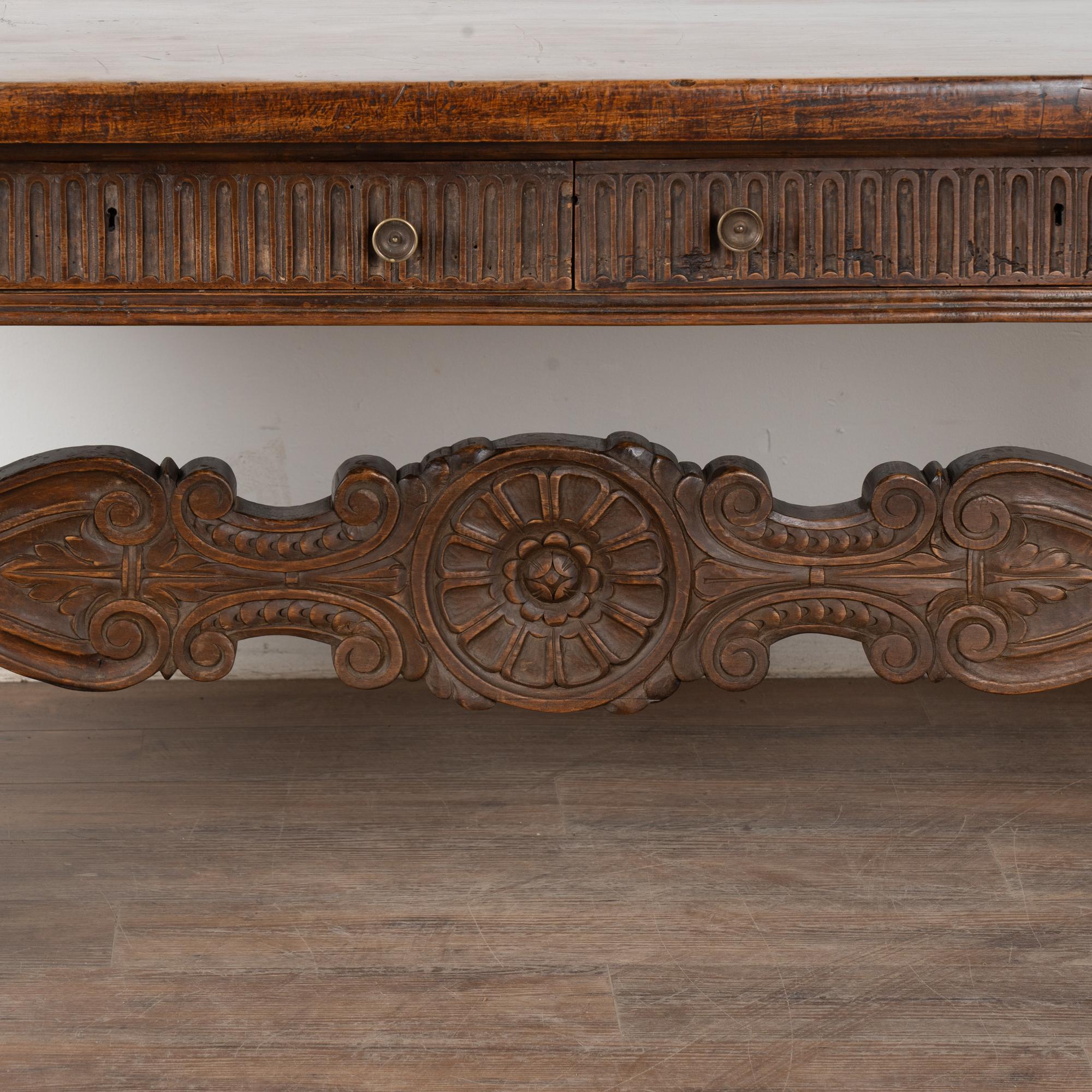 18th Century Italian Carved Walnut Desk or Console Table For Sale 5