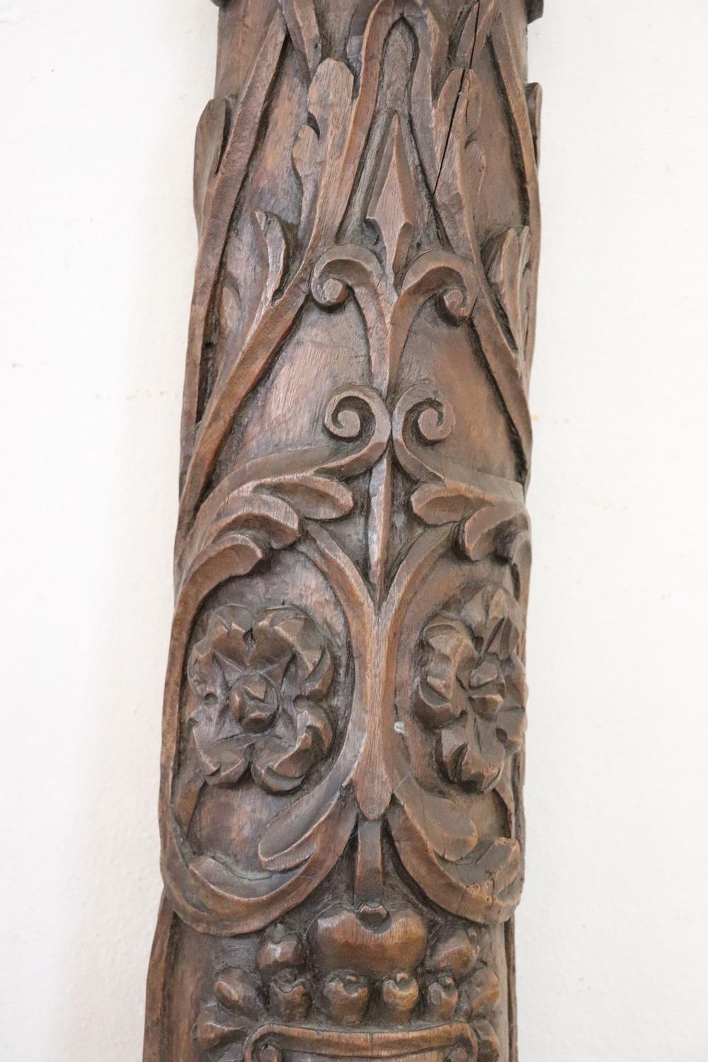 18th Century Italian Carved Walnut Pair of Columns 1