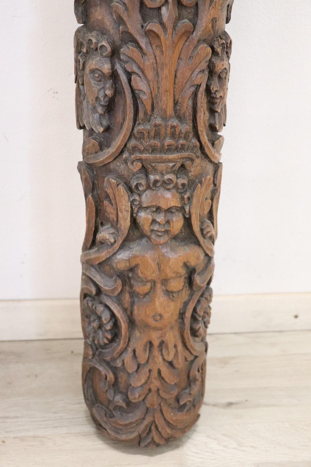 18th Century Italian Carved Walnut Pair of Columns 2