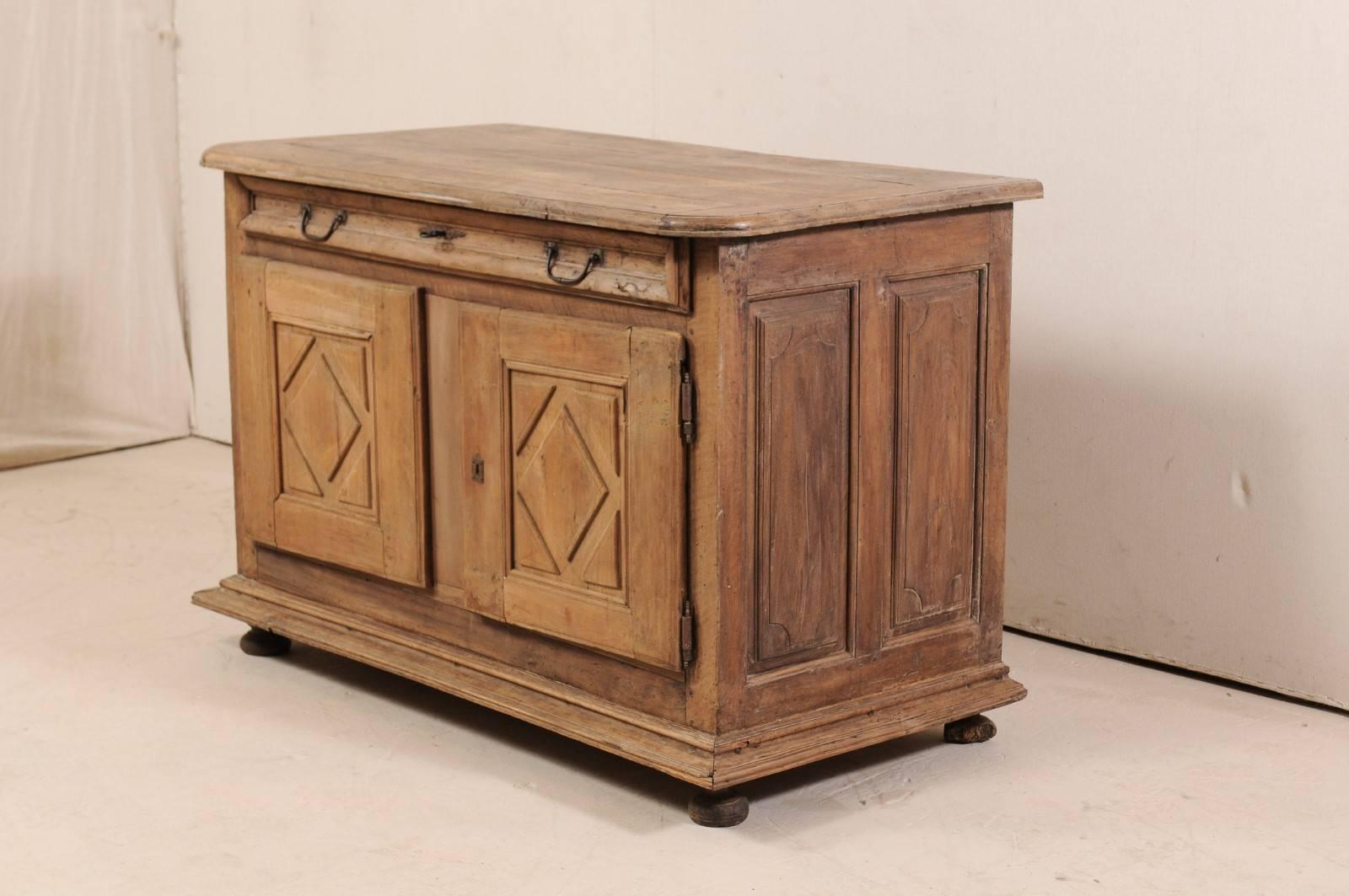 18th Century and Earlier An 18th C. Italian Carved Walnut Wood 2-Door & Single Drawer Buffet Credenza