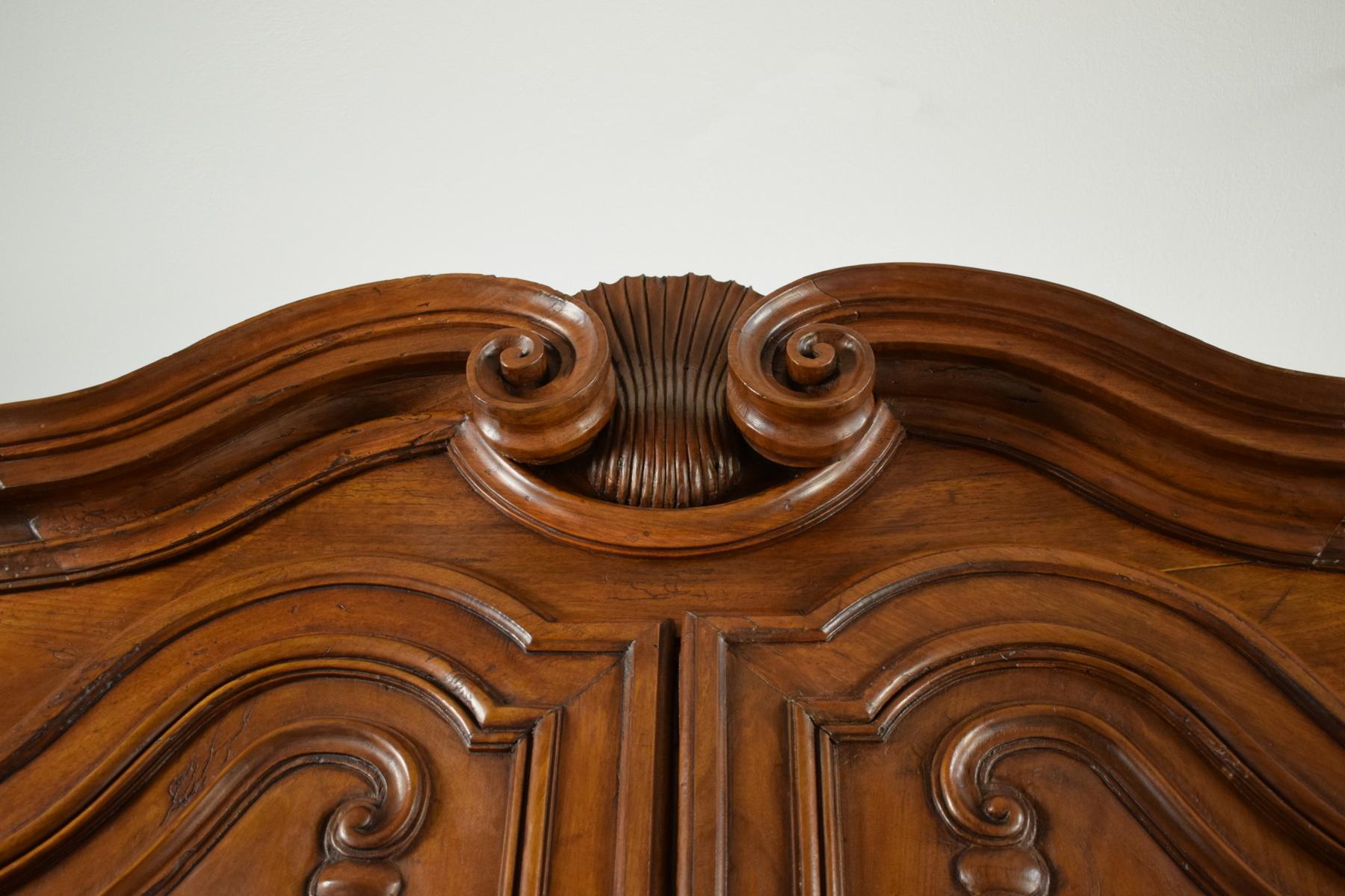 18th Century Italian Carved Walnut Wood Wardrobe  1